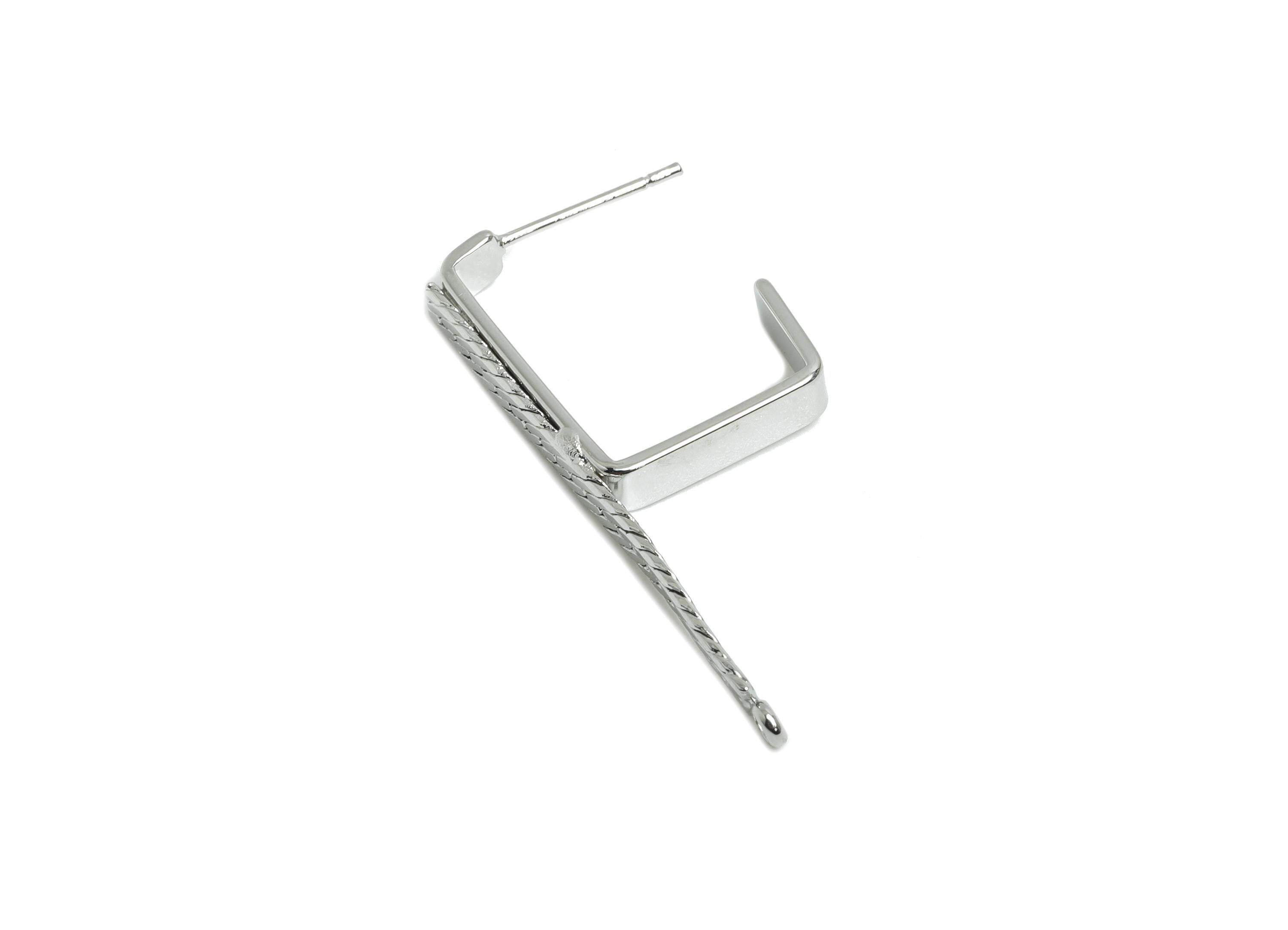 Brass Square Hoop Earring Connector- White Textured Earring Post - Snake Chain Geometric Earring - 18K White Gold-Plated -37x4x2mm -RGP9445S - DOMEDBAZAAR
