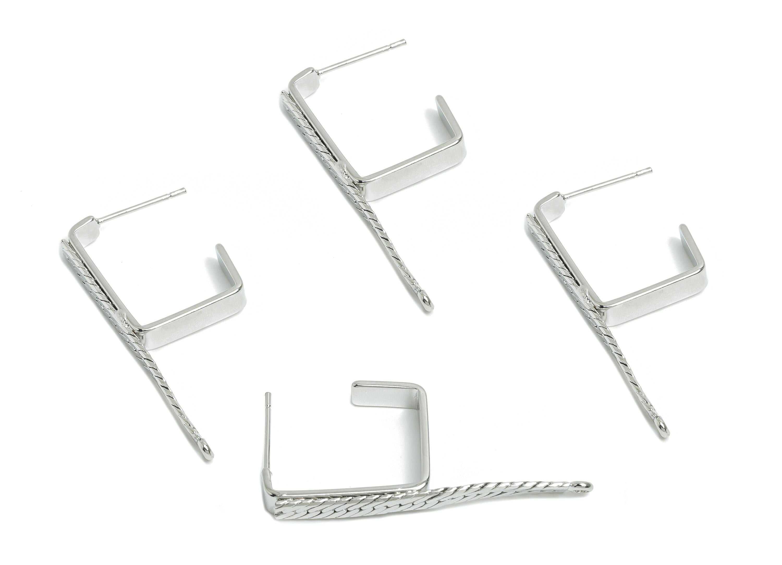 Brass Square Hoop Earring Connector- White Textured Earring Post - Snake Chain Geometric Earring - 18K White Gold-Plated -37x4x2mm -RGP9445S - DOMEDBAZAAR