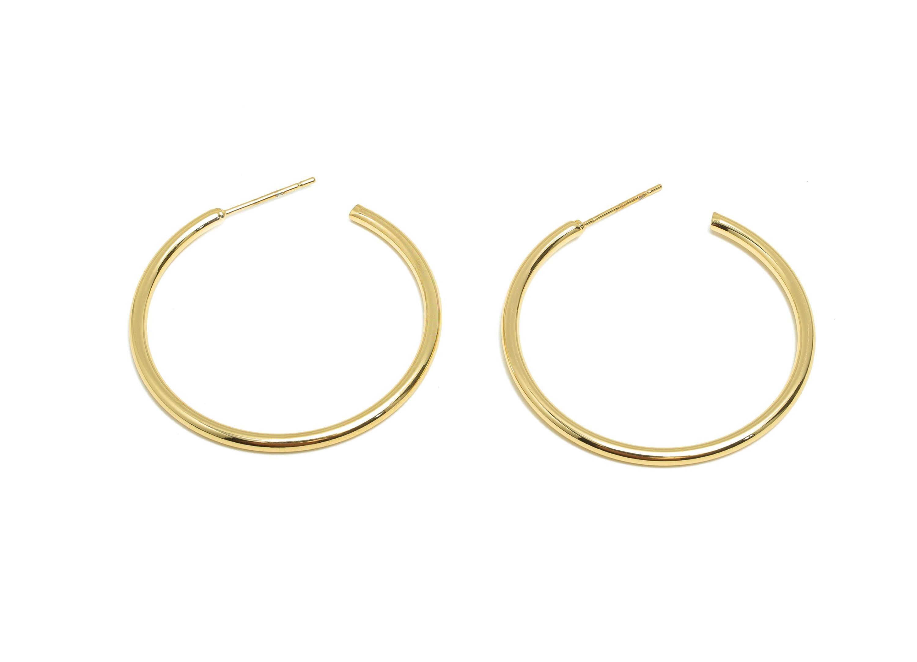 Minimalist Hoop Earring - Brass Open Hoop Sleek Earring Stud - Brass Modern Earring Hoop C Post - 18K Real Gold Plated - 48x47x1mm - RGP9241 - DOMEDBAZAAR