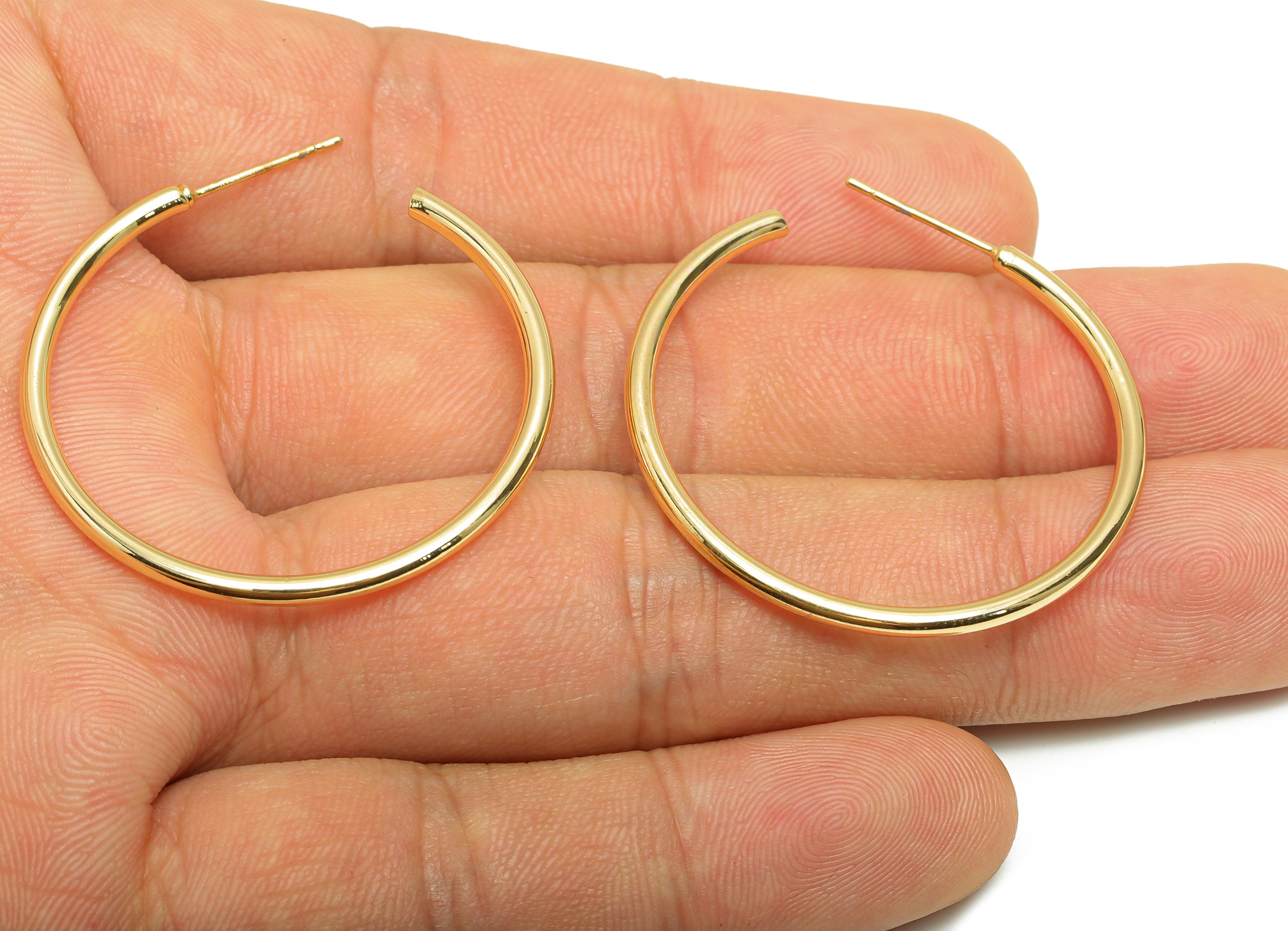 Minimalist Hoop Earring - Brass Open Hoop Sleek Earring Stud - Brass Modern Earring Hoop C Post - 18K Real Gold Plated - 48x47x1mm - RGP9241 - DOMEDBAZAAR
