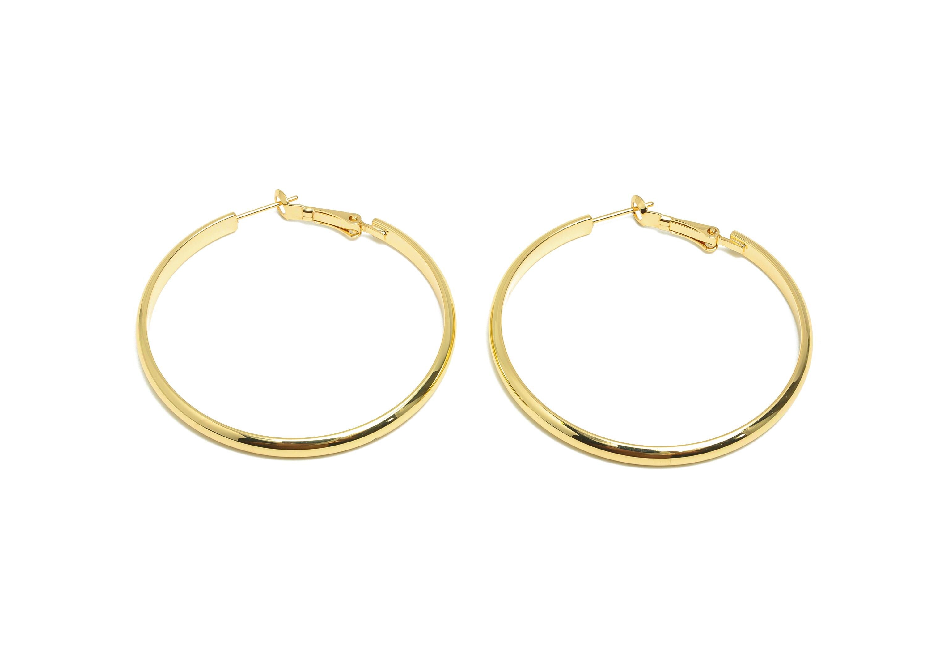 Brass Hoop Earring - Brass Minimalist Gold Hoop Clasp -  Brass Hoop Clasp - Punk Rock Jewelry - 18K Real Gold Plated - 53x51x2mm - RGP9242 - DOMEDBAZAAR