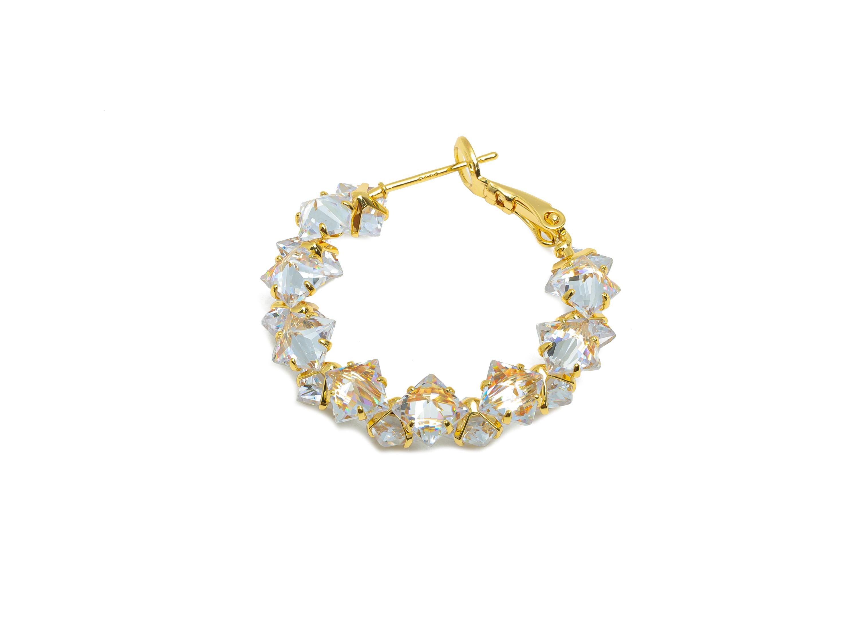 Brass Round Hoop Earring - Cubic Zircon Hoop Clasp Earring - Gold Zircon Push Back Earring Post - 18K Real Gold Plated - 34x31x4mm -RGP9428 - DOMEDBAZAAR