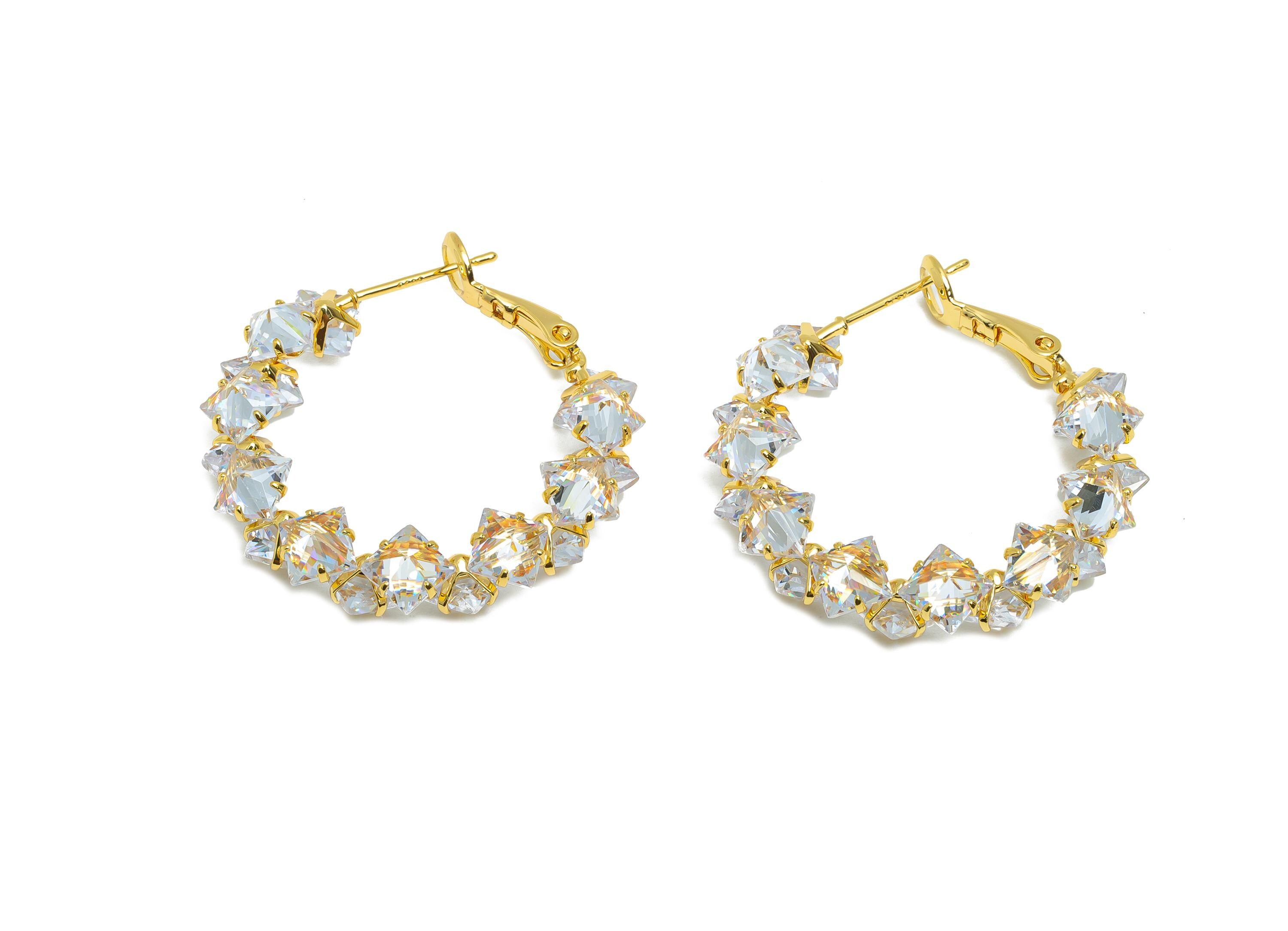 Brass Round Hoop Earring - Cubic Zircon Hoop Clasp Earring - Gold Zircon Push Back Earring Post - 18K Real Gold Plated - 34x31x4mm -RGP9428 - DOMEDBAZAAR