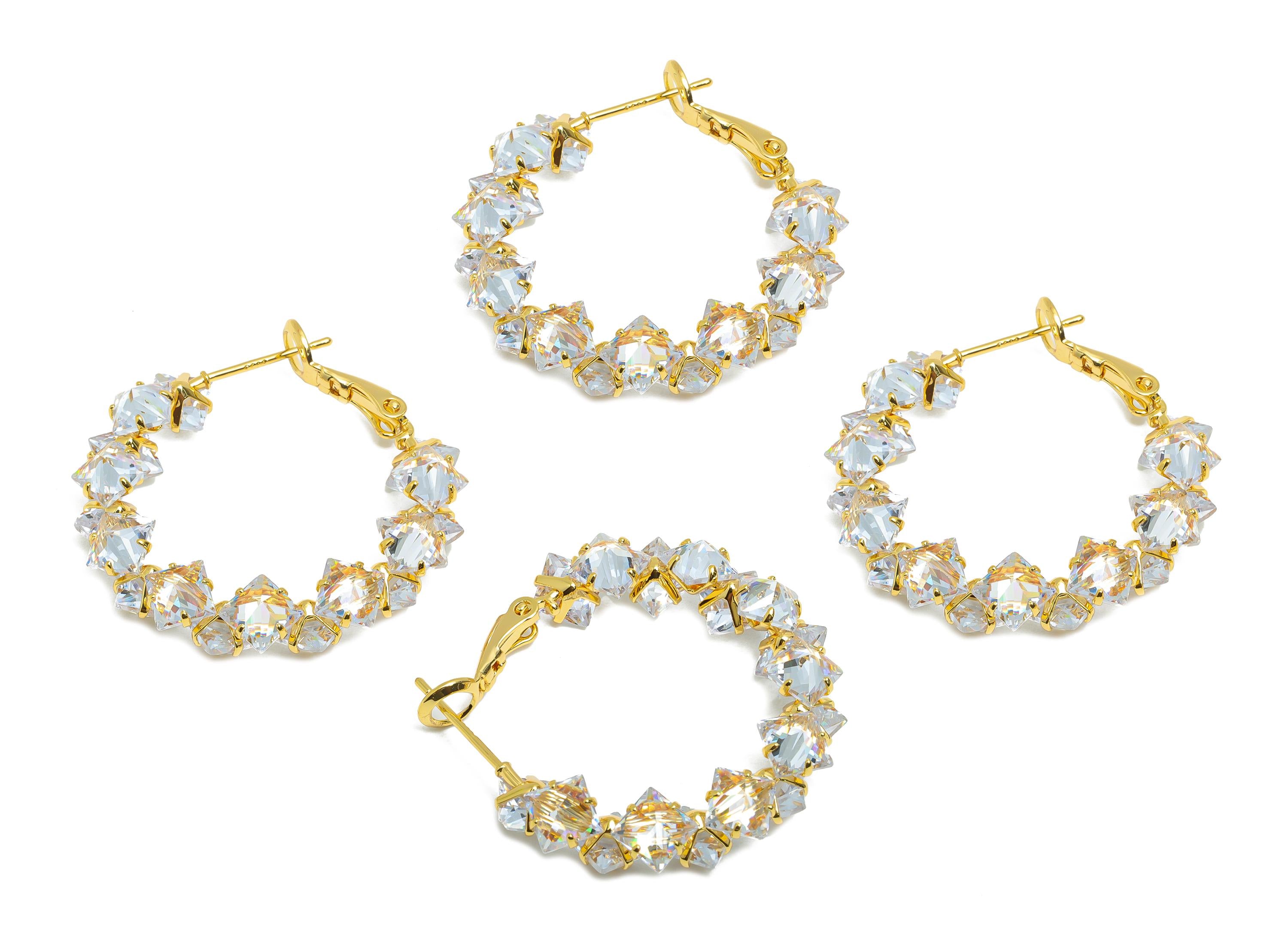 Brass Round Hoop Earring - Cubic Zircon Hoop Clasp Earring - Gold Zircon Push Back Earring Post - 18K Real Gold Plated - 34x31x4mm -RGP9428 - DOMEDBAZAAR