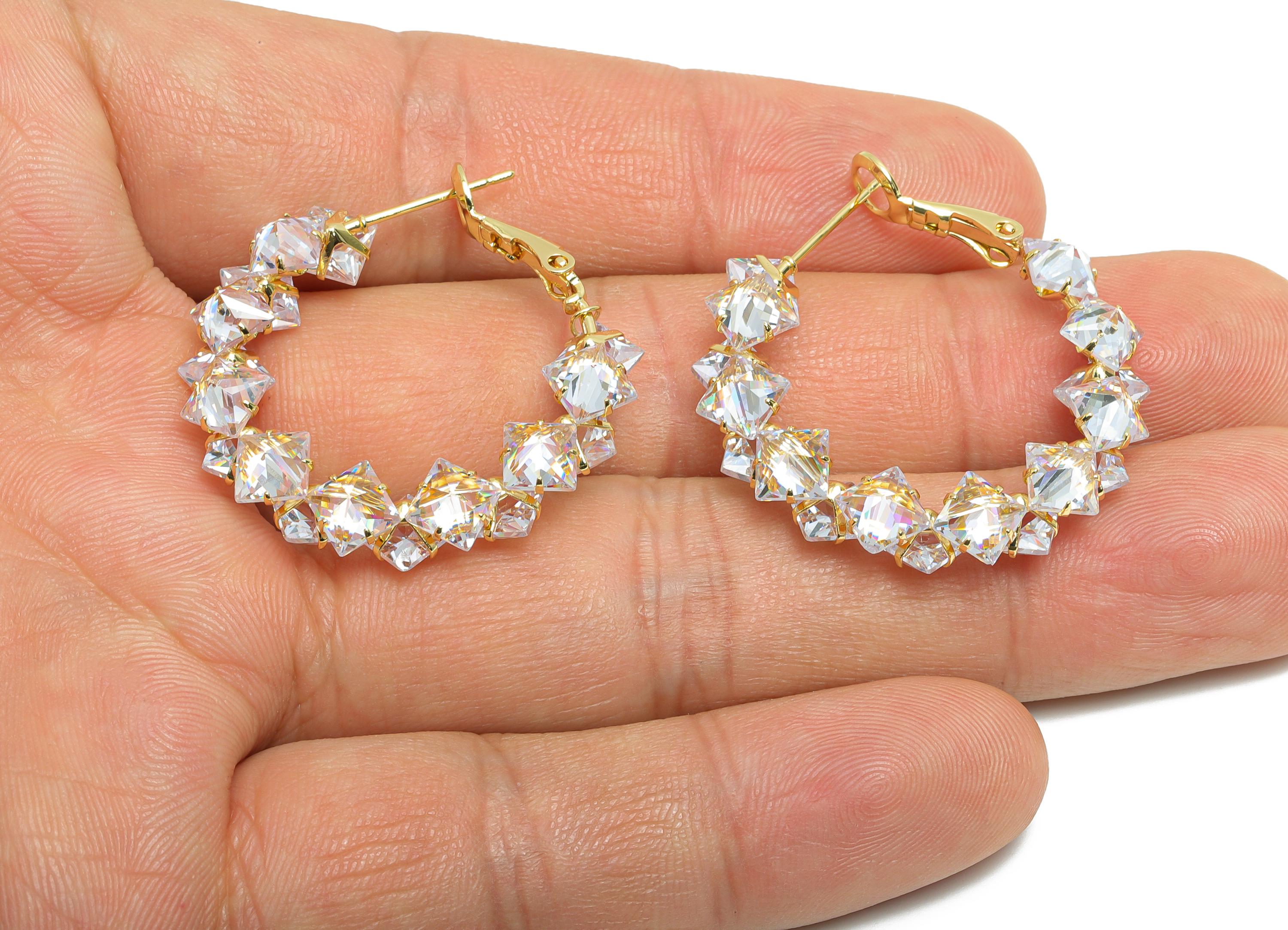 Brass Round Hoop Earring - Cubic Zircon Hoop Clasp Earring - Gold Zircon Push Back Earring Post -14K Real Gold Plated -34x31x4mm -RGP9428-14 - DOMEDBAZAAR