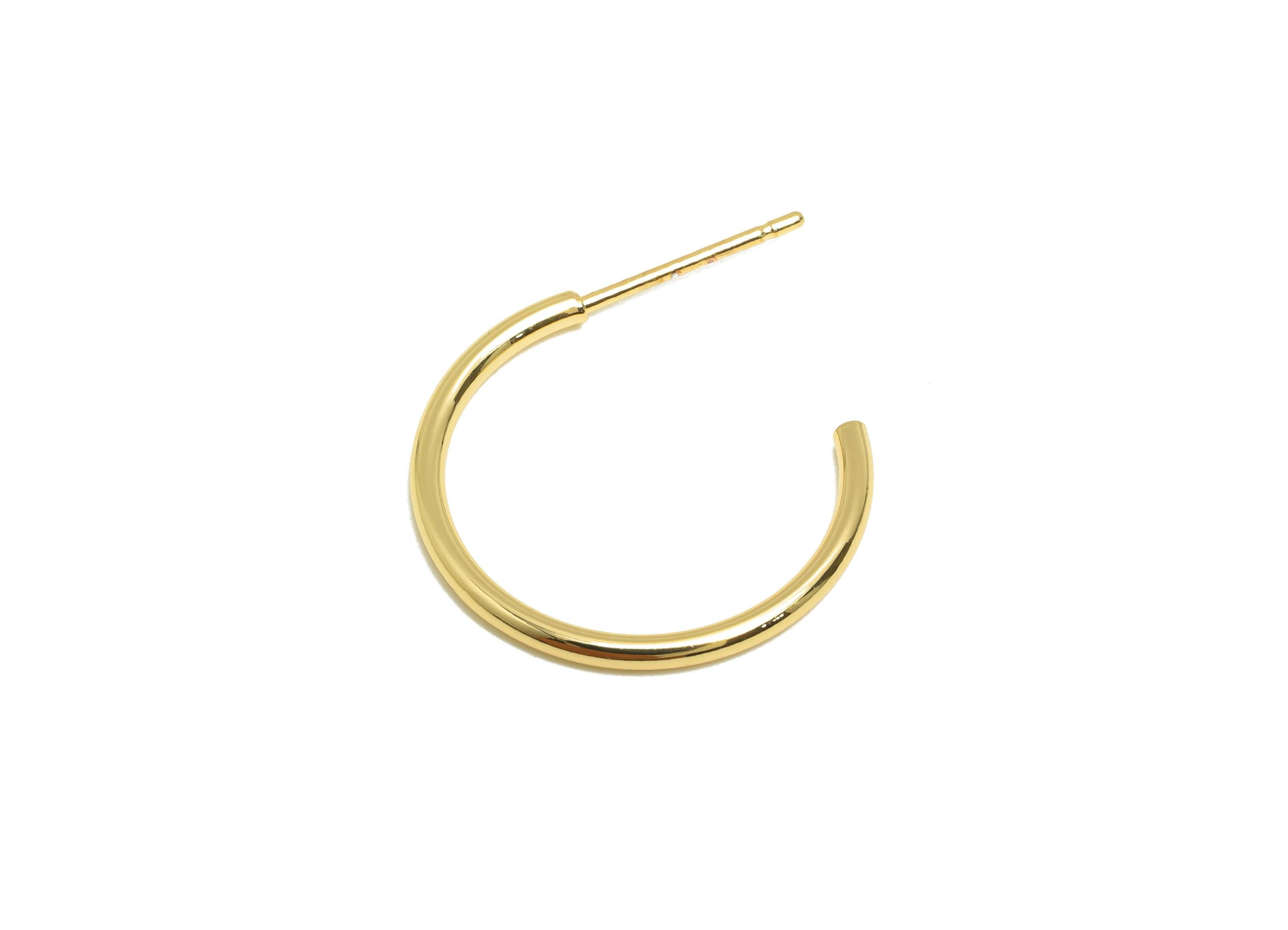 Minimalist Hoop Earring - Brass Open Hoop Sleek Earring Stud - Brass Modern Earring Hoop C Post - 18K Real Gold Plated - 24x20x1mm - RGP9246 - DOMEDBAZAAR