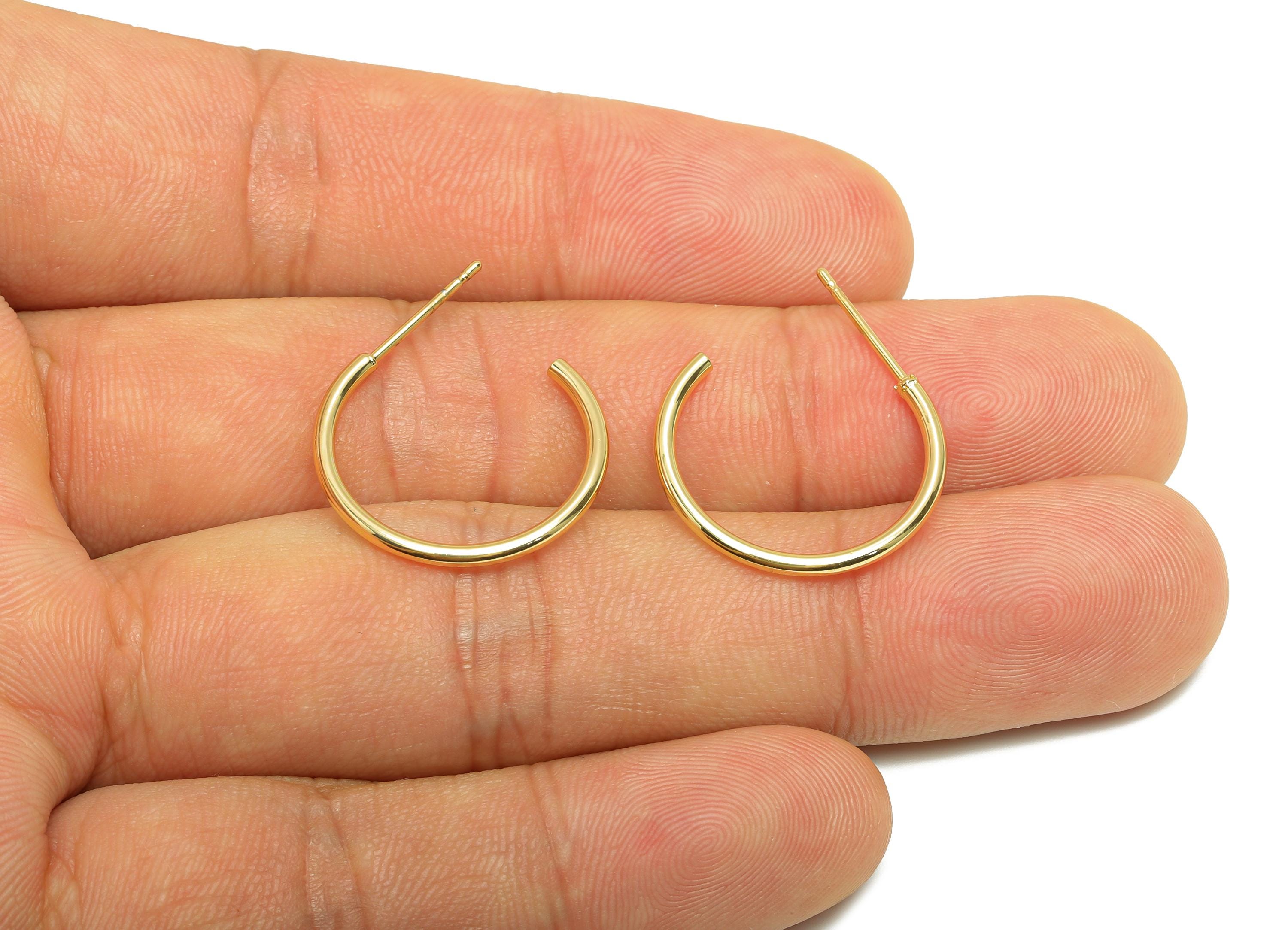 Minimalist Hoop Earring - Brass Open Hoop Sleek Earring Stud - Brass Modern Earring Hoop C Post - 18K Real Gold Plated - 24x20x1mm - RGP9246 - DOMEDBAZAAR