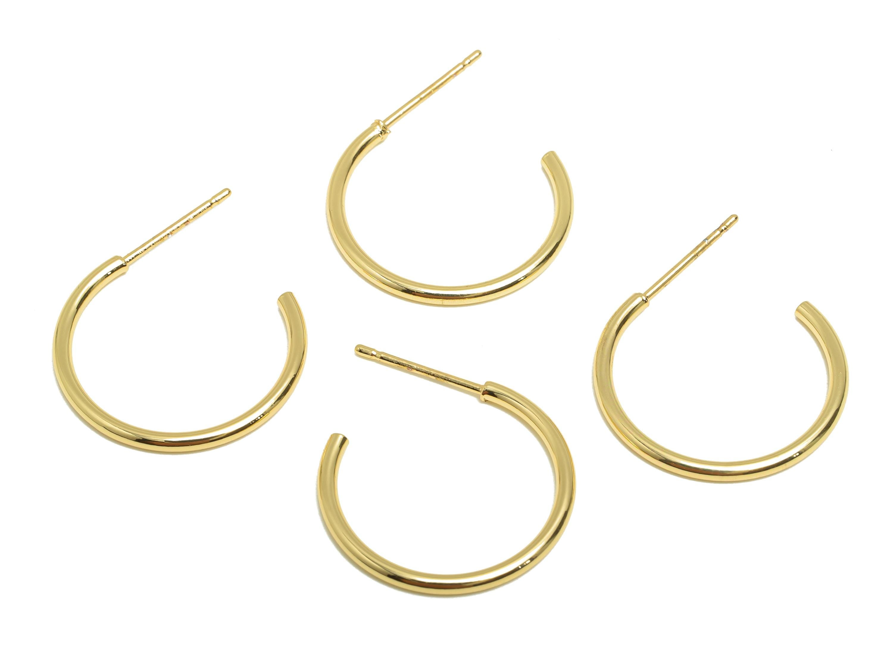 Minimalist Hoop Earring - Brass Open Hoop Sleek Earring Stud - Brass Modern Earring Hoop C Post - 18K Real Gold Plated - 24x20x1mm - RGP9246 - DOMEDBAZAAR