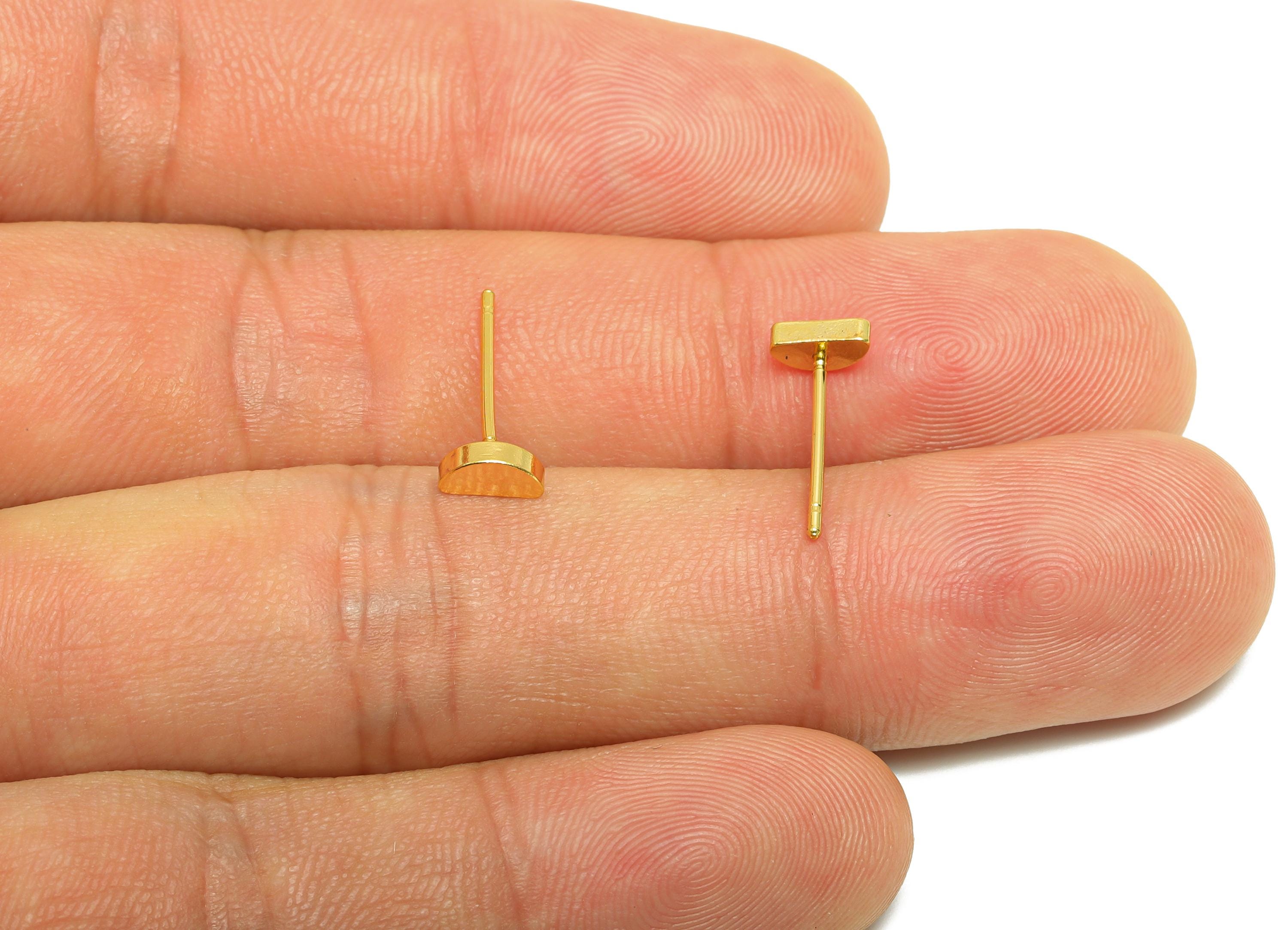 Brass Moon Earring - Gold Domed Earring Post - Brass Everyday Wear Earring - Minimalist Jewelry - 18K Real Gold Plated - 5.9x3x1mm - RGP9250 - DOMEDBAZAAR
