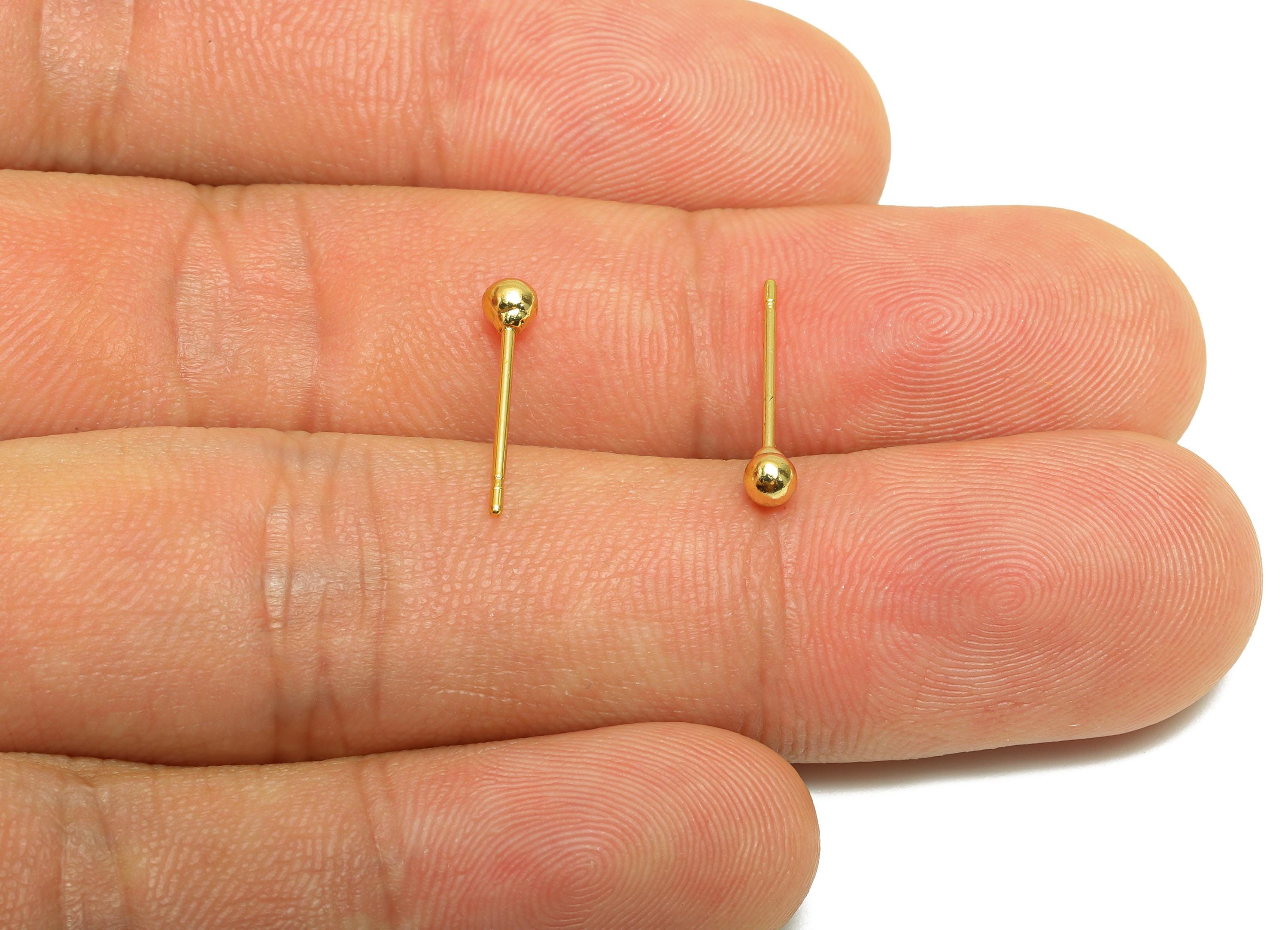 Brass Bead Earring - Gold Mini Bead Earring Post - Brass Everyday Minimalist Gold Jewelry - 18K Real Gold Plating -14x2x3.16mm - RGP9252 - DOMEDBAZAAR