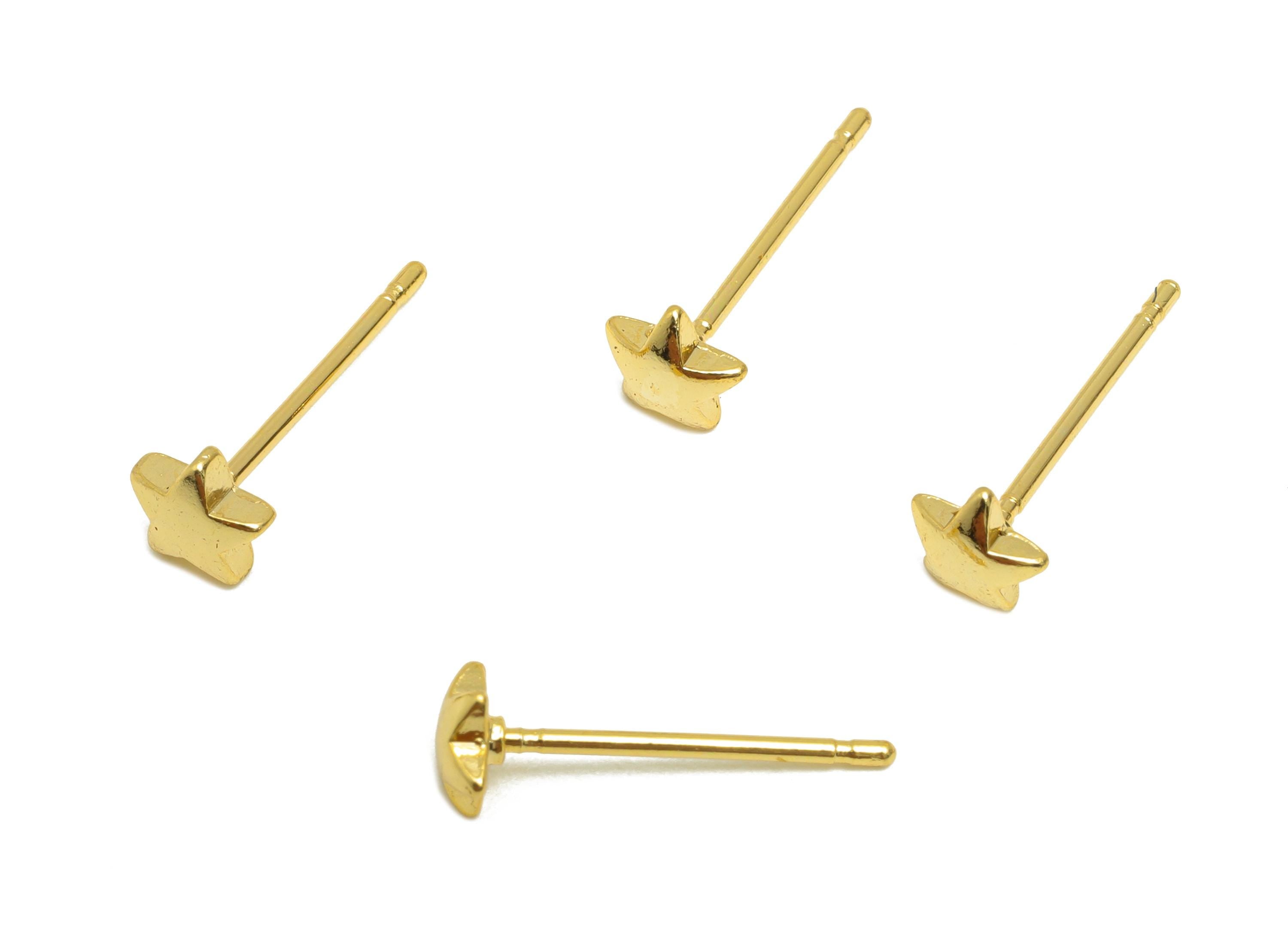 Brass Star Earring - Gold Five-Pointed Star Earring Post - Everyday Minimalist Gold Jewelry - 18K Real Gold Plating - 4x4x1.52mm - RGP9254 - DOMEDBAZAAR