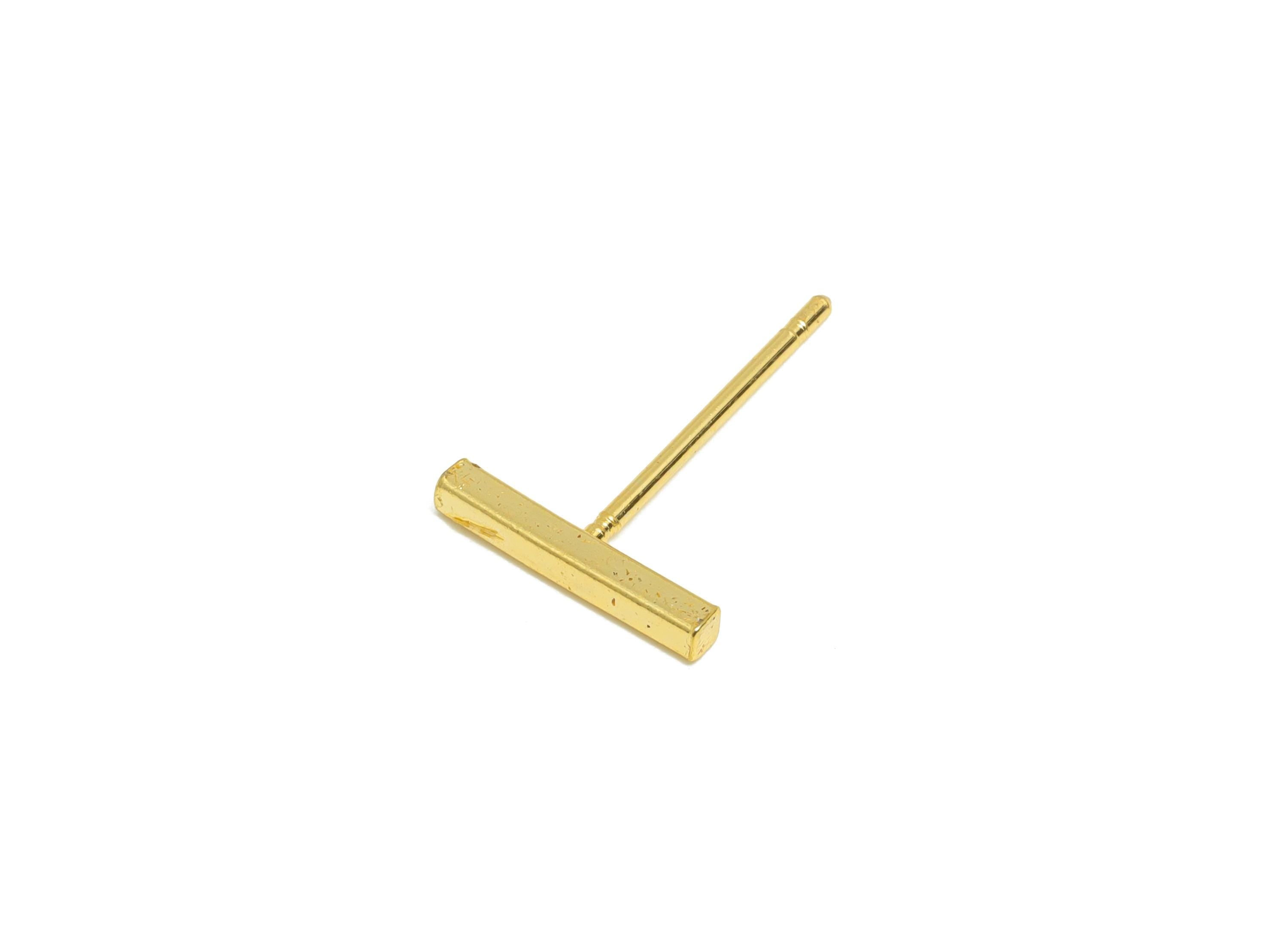 Brass Stick Earring - Gold Mini Geometry Earring Post - Everyday Minimalist Gold Jewelry - 18K Real Gold Plating - 14x10x0.79mm - RGP9255 - DOMEDBAZAAR