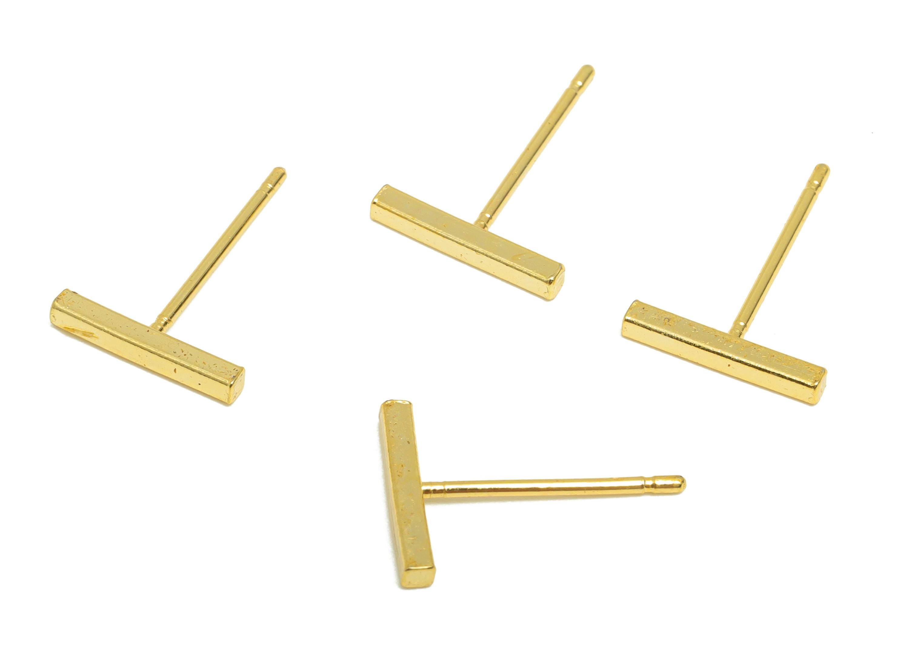 Brass Stick Earring - Gold Mini Geometry Earring Post - Everyday Minimalist Gold Jewelry - 18K Real Gold Plating - 14x10x0.79mm - RGP9255 - DOMEDBAZAAR