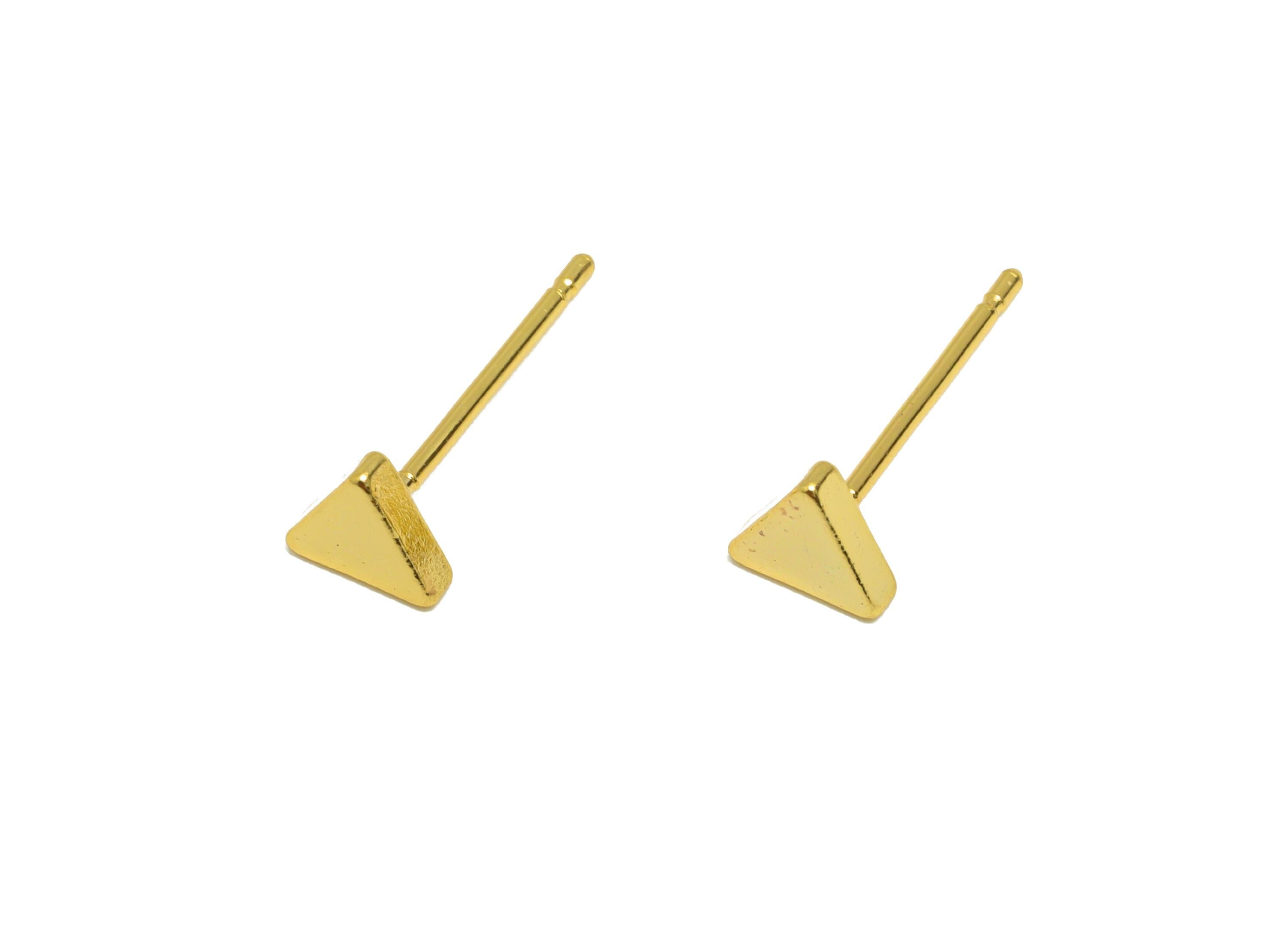 Brass Triangle Earring - Gold Geometry Earring Post - Brass Modern Earring - Minimalist Jewelry - 18K Real Gold Plated - 5x5.9x1mm - RGP9256 - DOMEDBAZAAR