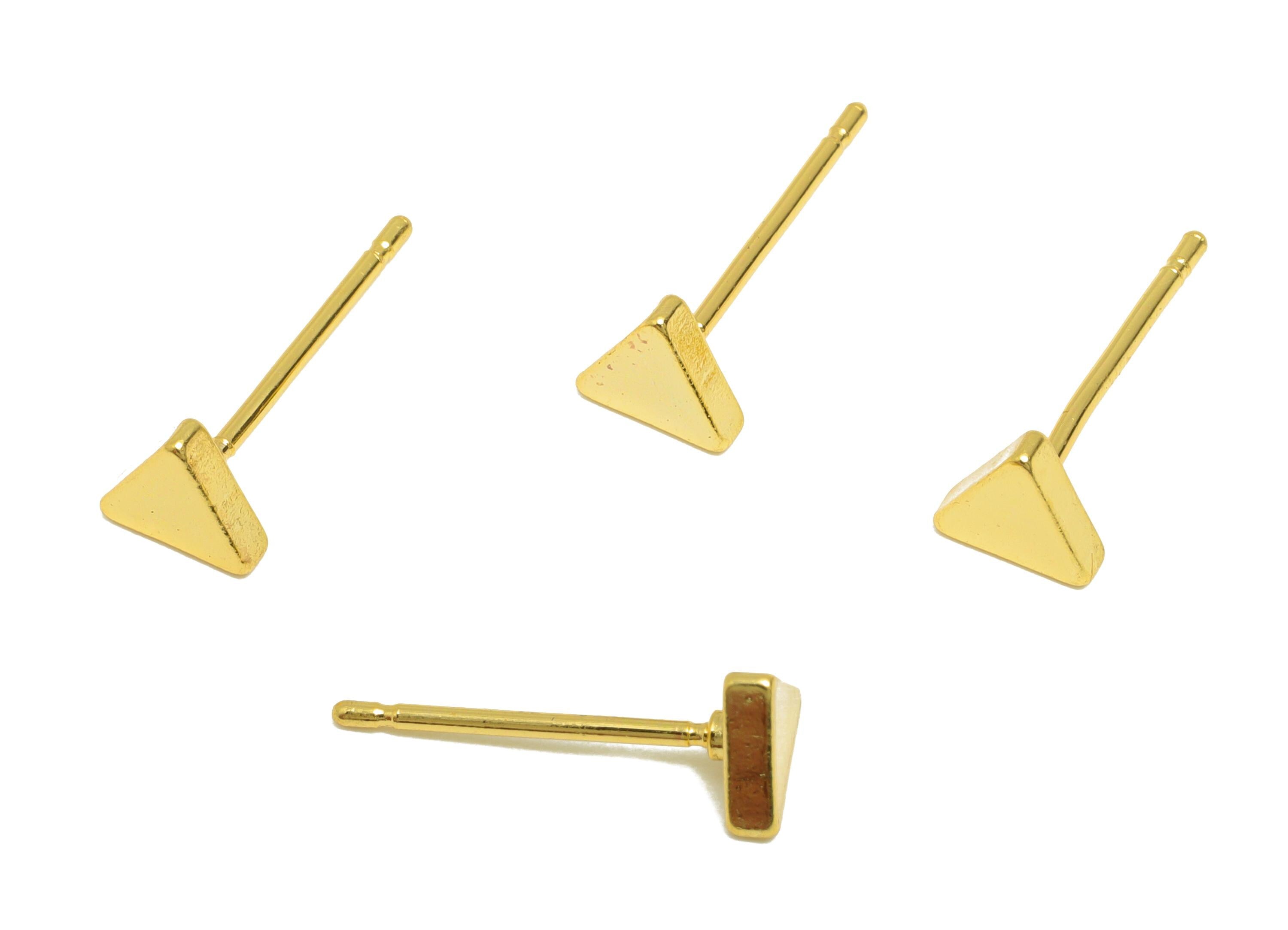 Brass Triangle Earring - Gold Geometry Earring Post - Brass Modern Earring - Minimalist Jewelry - 18K Real Gold Plated - 5x5.9x1mm - RGP9256 - DOMEDBAZAAR