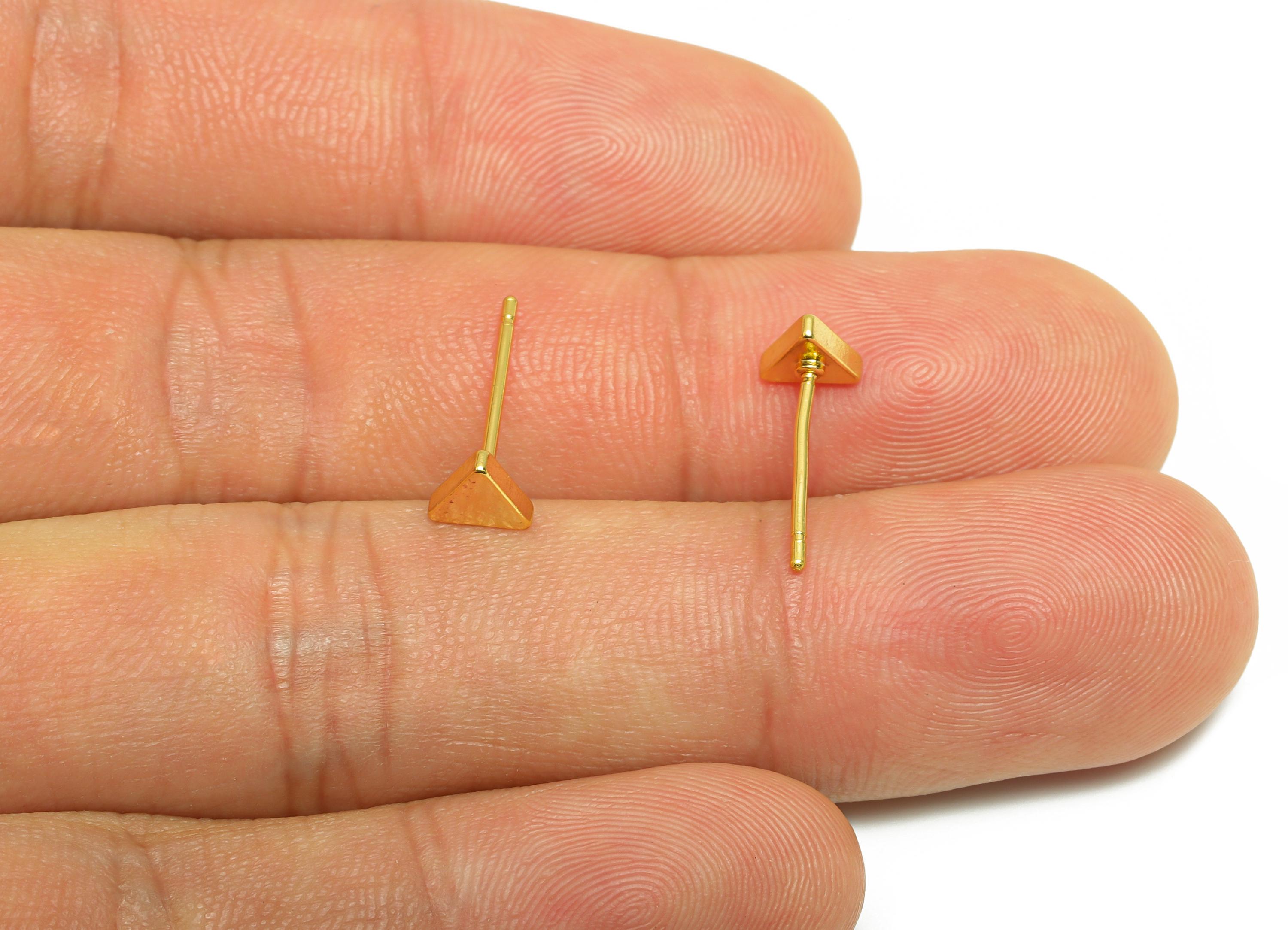 Brass Triangle Earring - Gold Geometry Earring Post - Brass Modern Earring - Minimalist Jewelry - 18K Real Gold Plated - 5x5.9x1mm - RGP9256 - DOMEDBAZAAR