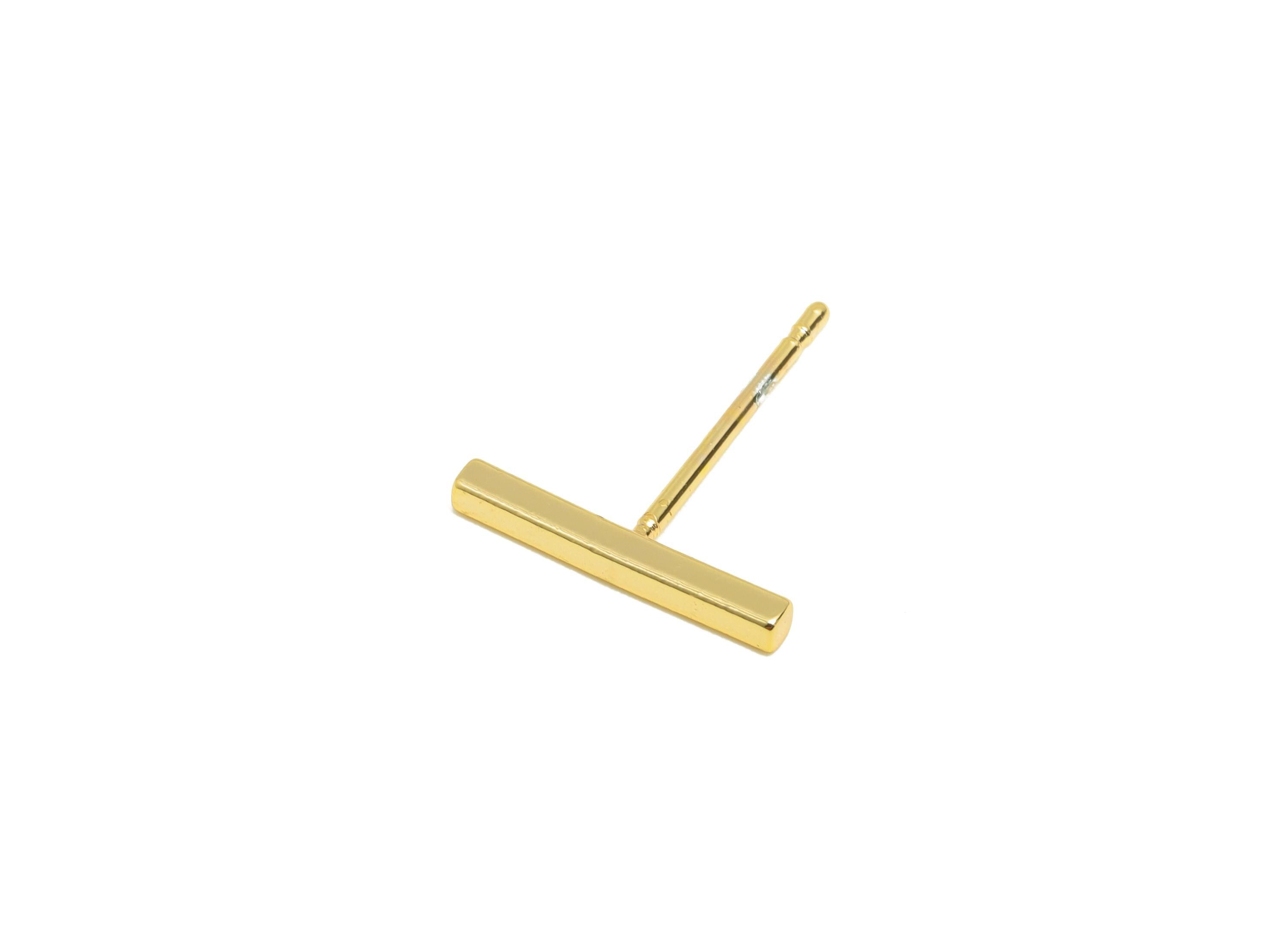 Brass Stick Earring - Simple Gold Earring Post - Everyday Minimalist Gold Jewelry - Bar Earring - 18K Real Gold Plated - 14x12x1mm - RGP9258 - DOMEDBAZAAR