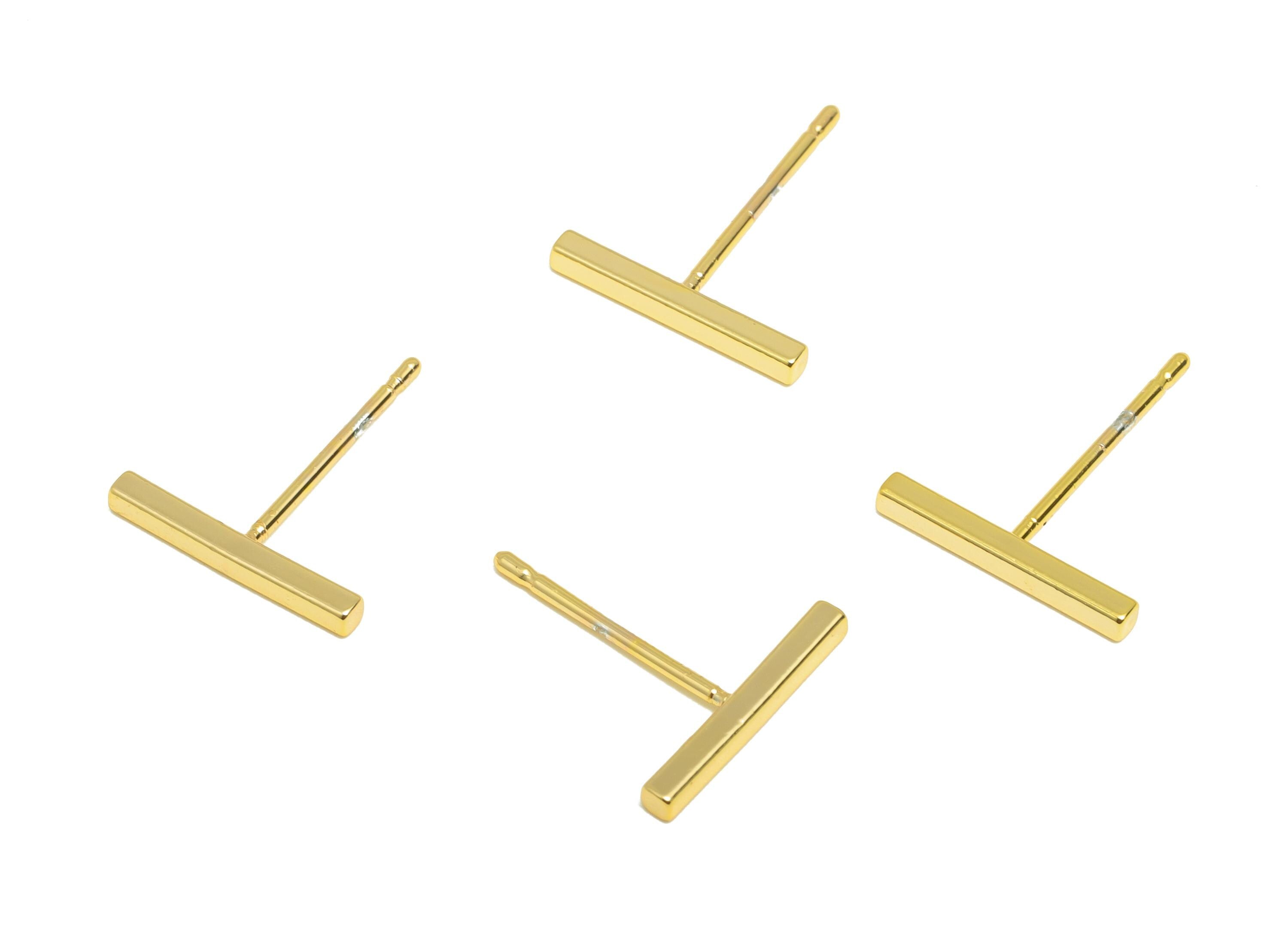 Brass Stick Earring - Simple Gold Earring Post - Everyday Minimalist Gold Jewelry - Bar Earring - 18K Real Gold Plated - 14x12x1mm - RGP9258 - DOMEDBAZAAR