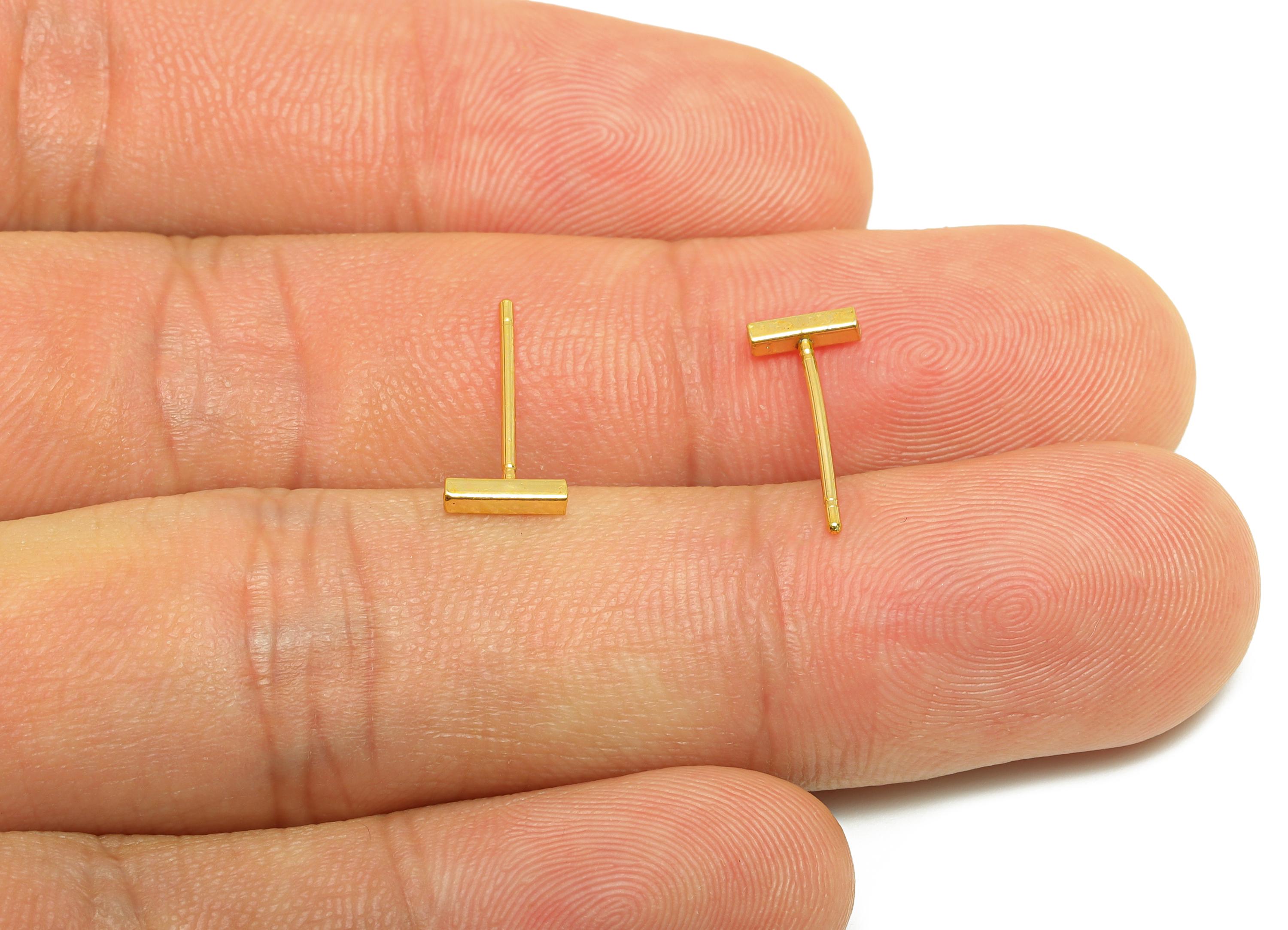 Brass Stick Earring - Simple Gold Earring Post - Everyday Minimalist Gold Jewelry - Bar Earring - 18K Real Gold Plated - 14x5x1mm - RGP9257 - DOMEDBAZAAR