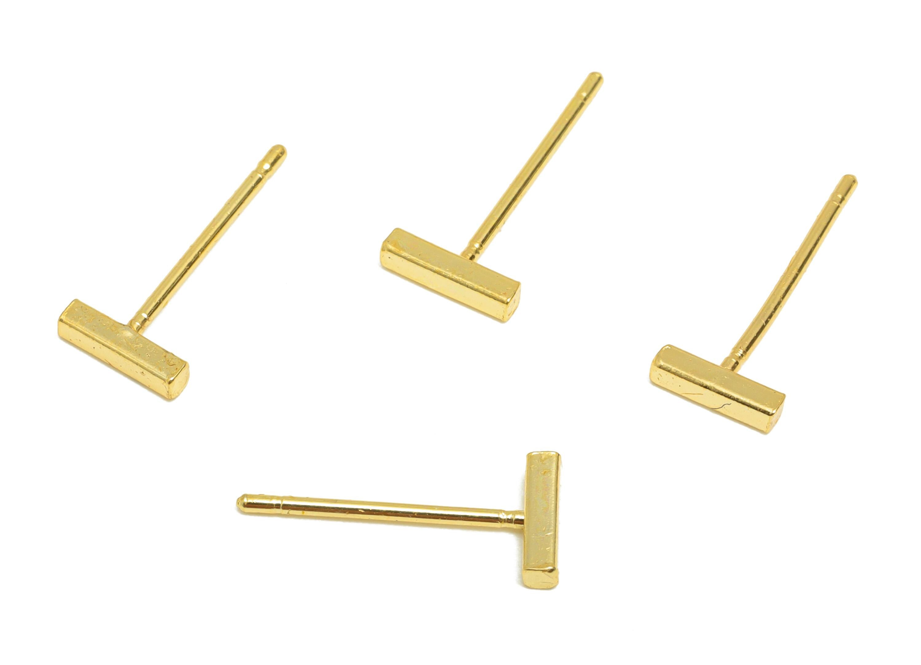 Brass Stick Earring - Simple Gold Earring Post - Everyday Minimalist Gold Jewelry - Bar Earring - 18K Real Gold Plated - 14x5x1mm - RGP9257 - DOMEDBAZAAR