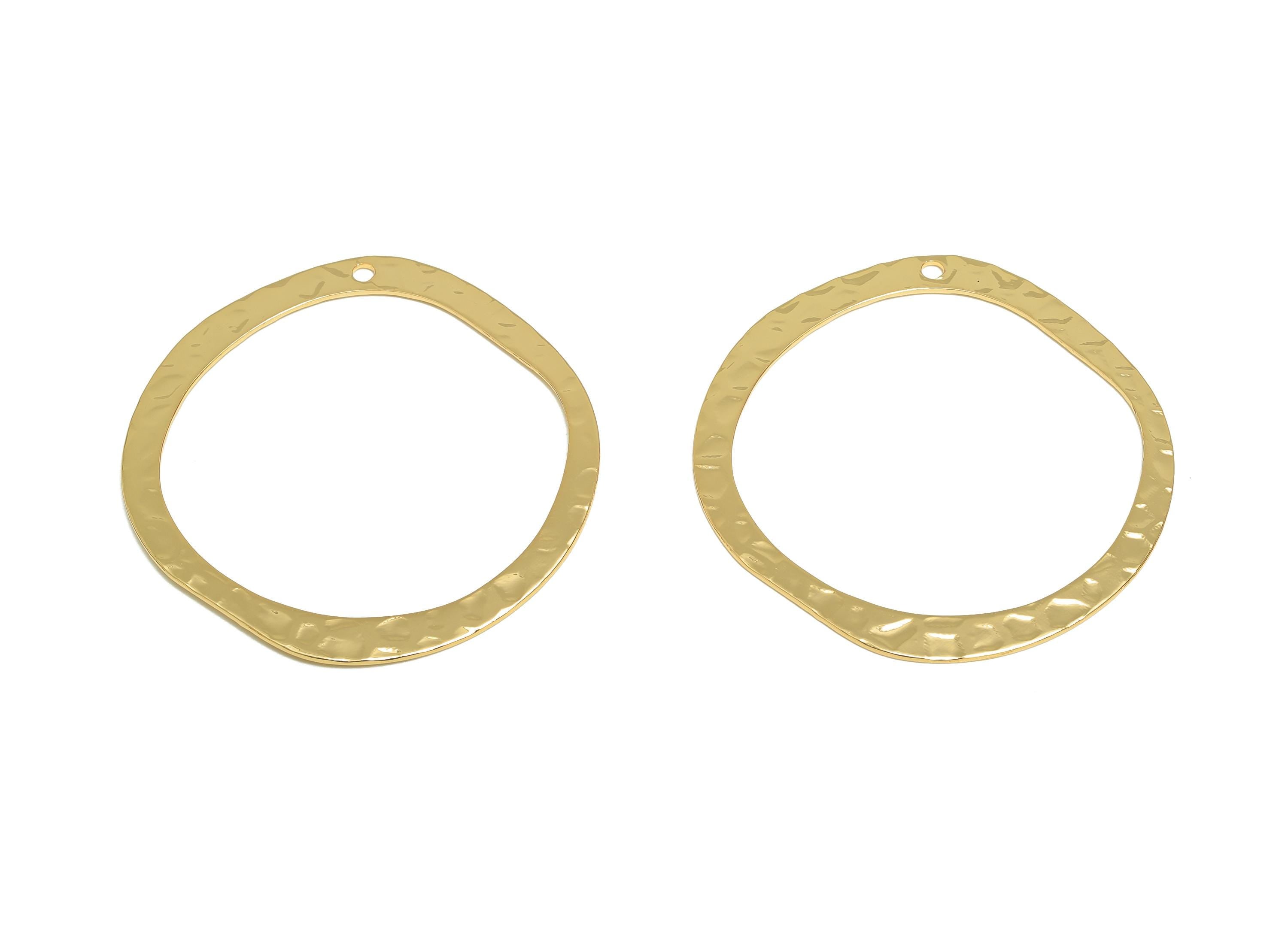 Brass Round Earring Charm - Gold Hammered Earring Charm - Geometry Pendant - Golden Charm - 18K Real Gold Plated - 34x34x0.7mm - RGP9262 - DOMEDBAZAAR