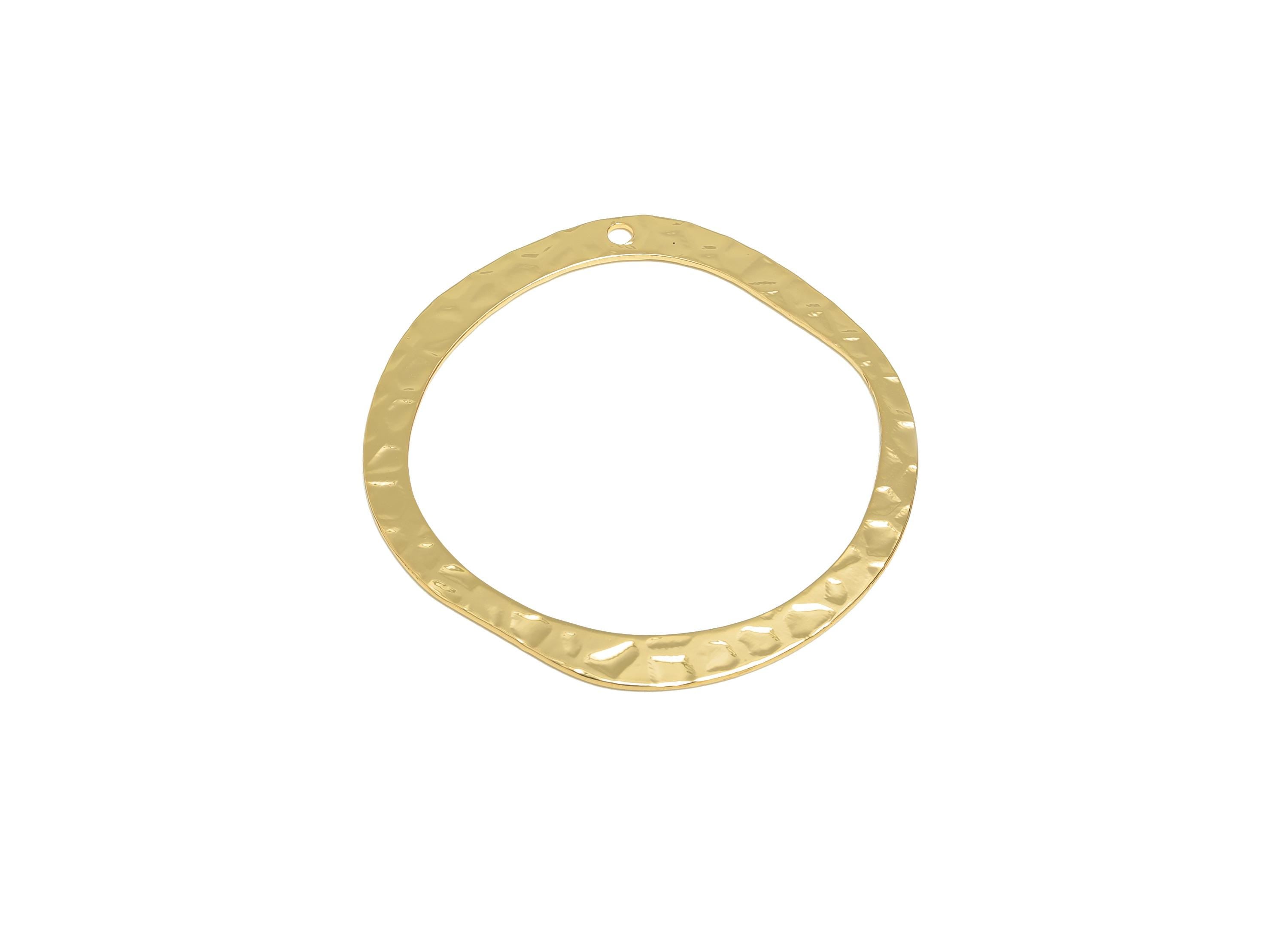 Brass Round Earring Charm - Gold Hammered Earring Charm - Geometry Pendant - Golden Charm - 18K Real Gold Plated - 34x34x0.7mm - RGP9262 - DOMEDBAZAAR