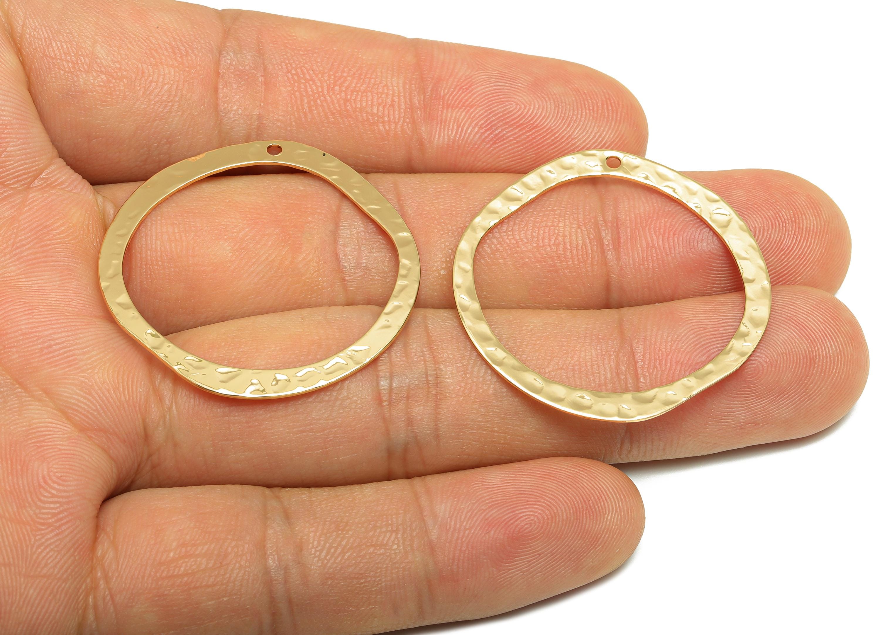 Brass Round Earring Charm - Gold Hammered Earring Charm - Geometry Pendant - Golden Charm - 18K Real Gold Plated - 34x34x0.7mm - RGP9262 - DOMEDBAZAAR