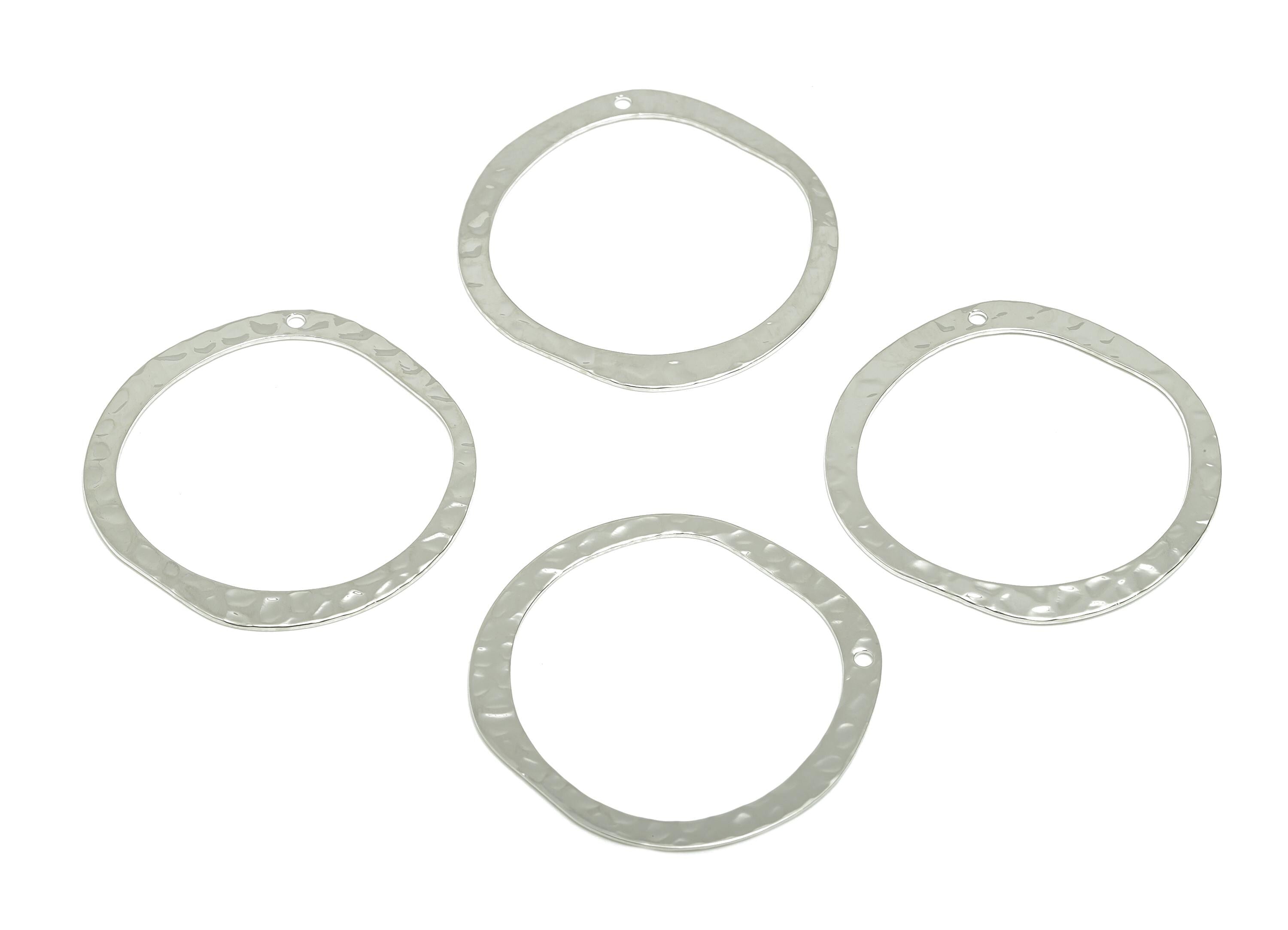 Brass Round Earring Charm - Hammered Earring Charm - Geometry Pendant - Golden Charm - 18K Real White Gold Plated - 34x34x0.7mm - RGP9263 - DOMEDBAZAAR