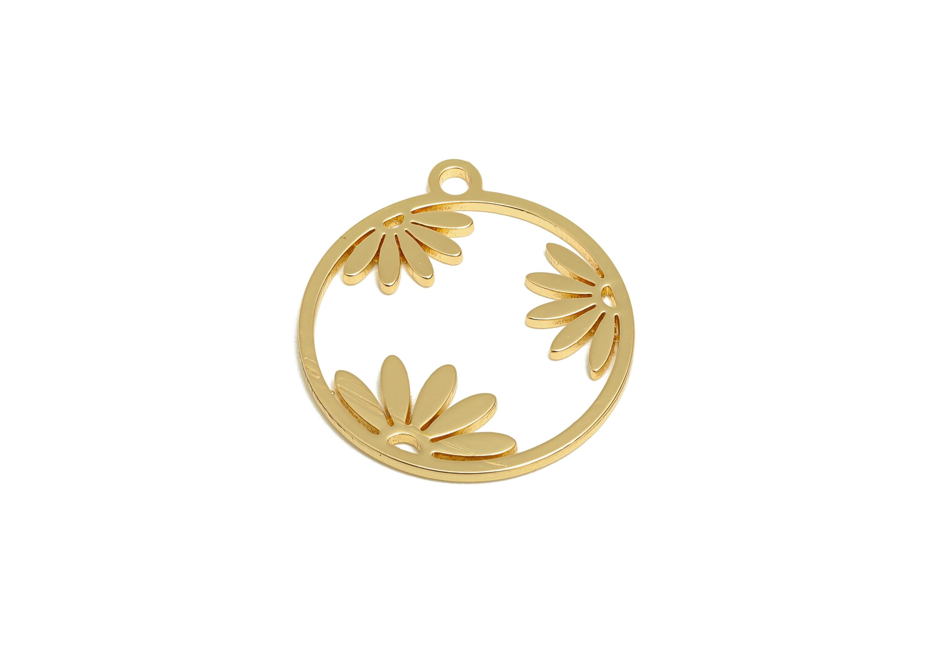 Daisy Cutout Earring Charm - Brass Daisy Gold Charm - Botanical Gold Pendant - Nature Jewelry - 18K Real Gold Plated - 21x19x0.9mm - RGP9266 - DOMEDBAZAAR