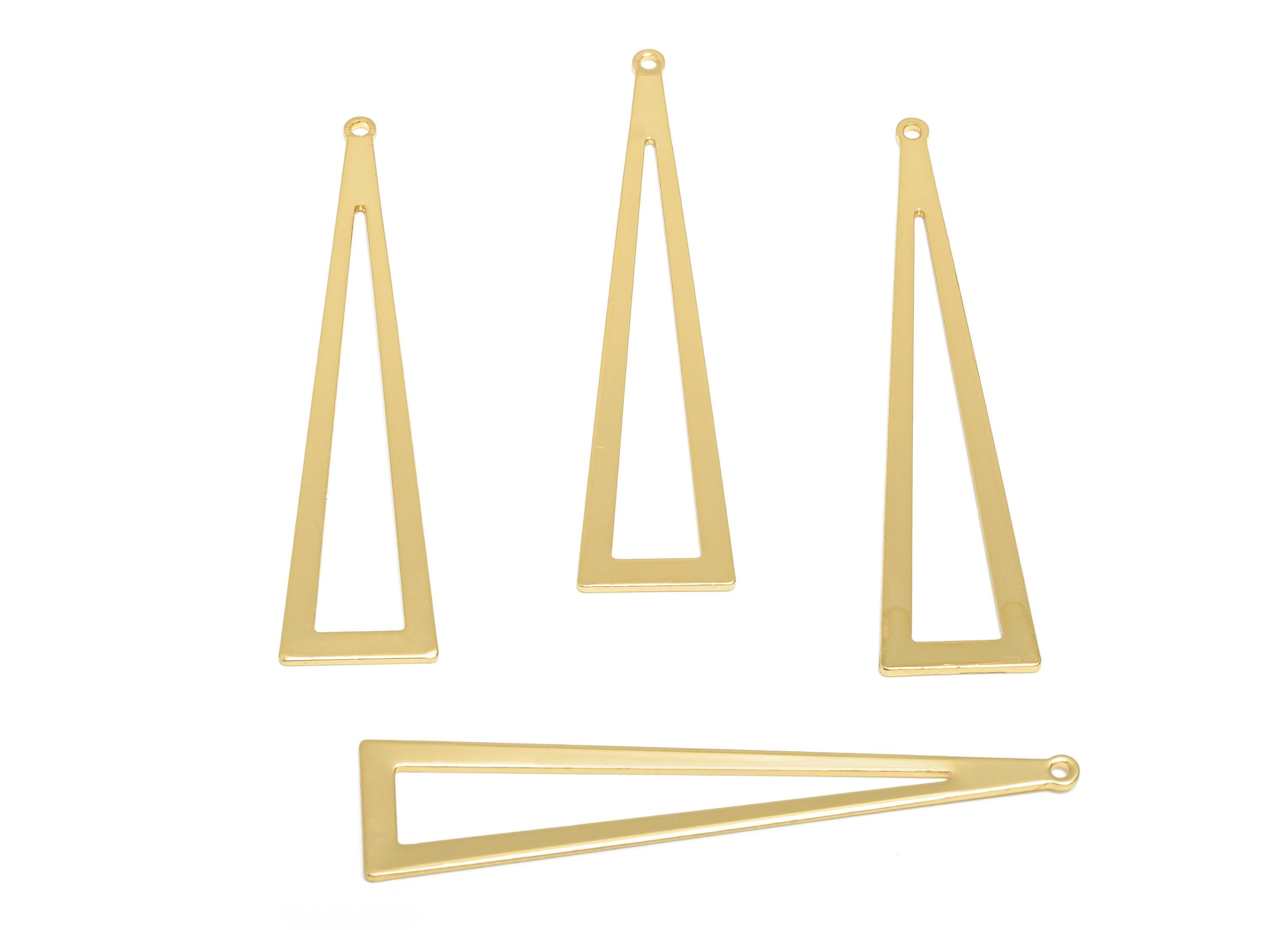 Brass Triangle Earring Charm - Brass Gold Sleek Earring Charm - Geometry Pendant - Gold Jewelry - 18K Real Gold Plated - 50x11x1mm - RGP9268 - DOMEDBAZAAR