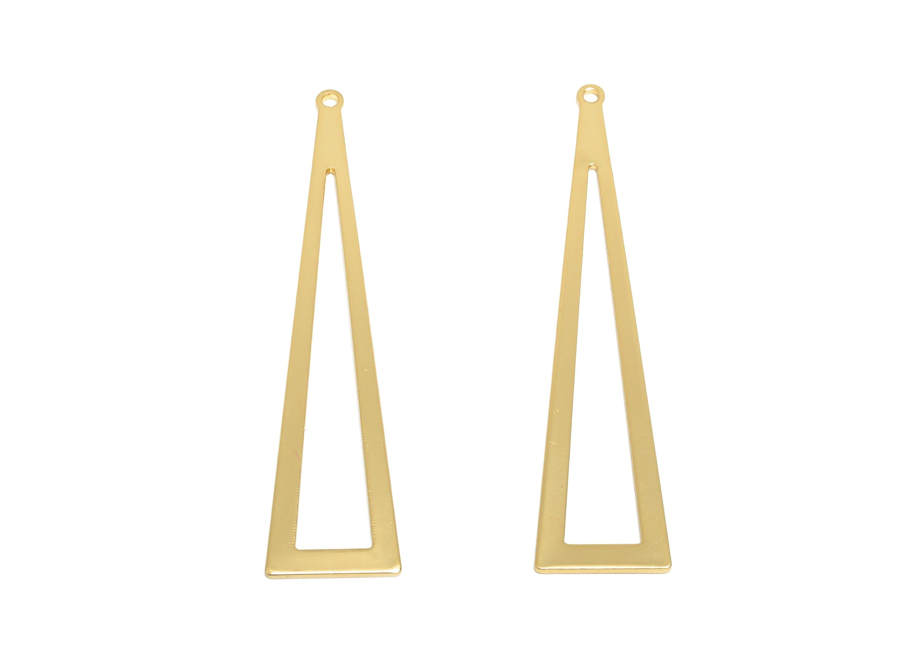 Brass Triangle Earring Charm - Brass Gold Sleek Earring Charm - Geometry Pendant - Gold Jewelry - 18K Real Gold Plated - 50x11x1mm - RGP9268 - DOMEDBAZAAR