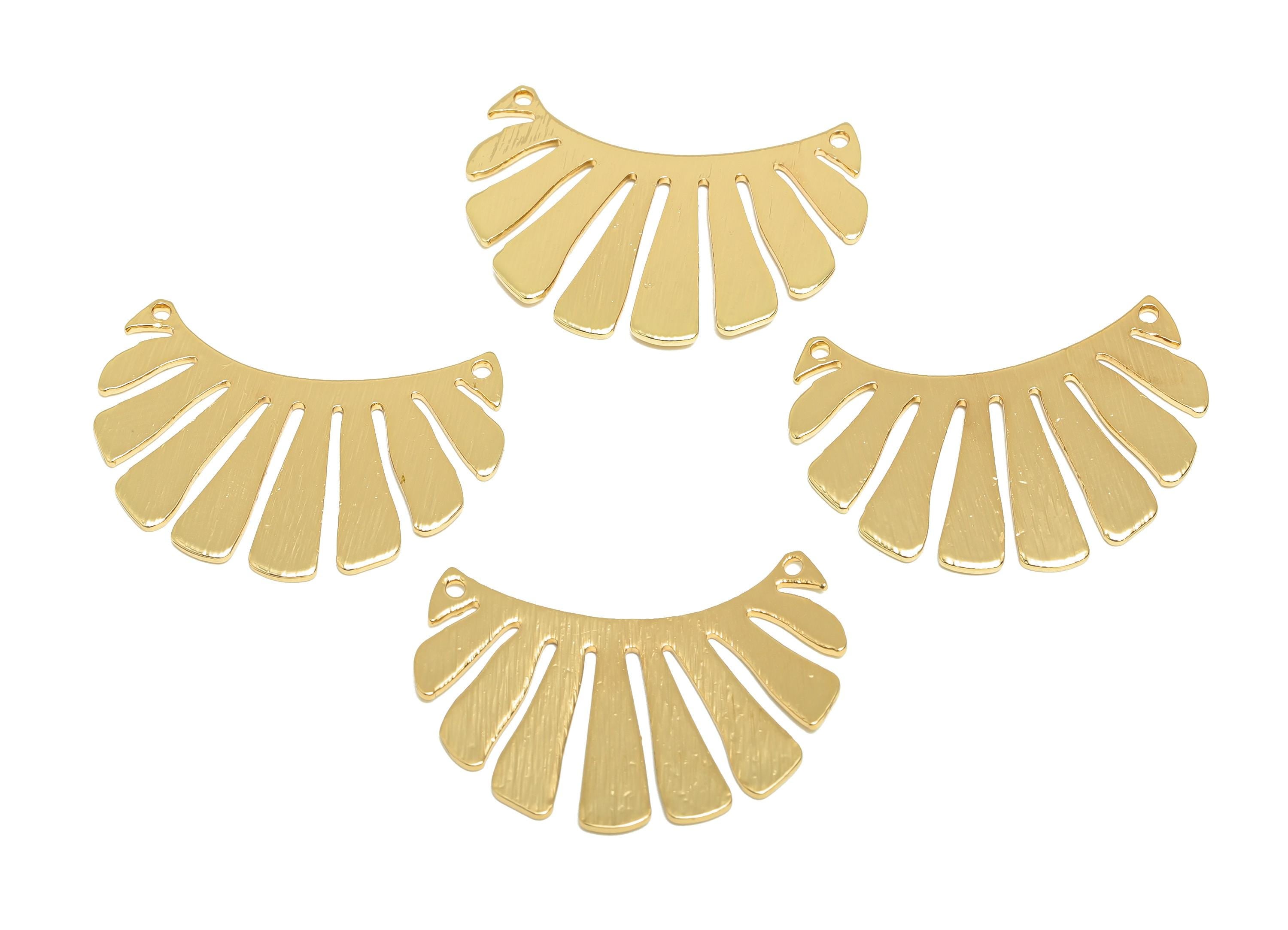 Brass Gold Fan Connector - Brass Textured Gold Connector - Geometry Pendant - Gold Jewelry - 18K Real Gold Plated - 30.3x20x0.8mm - RGP9269 - DOMEDBAZAAR