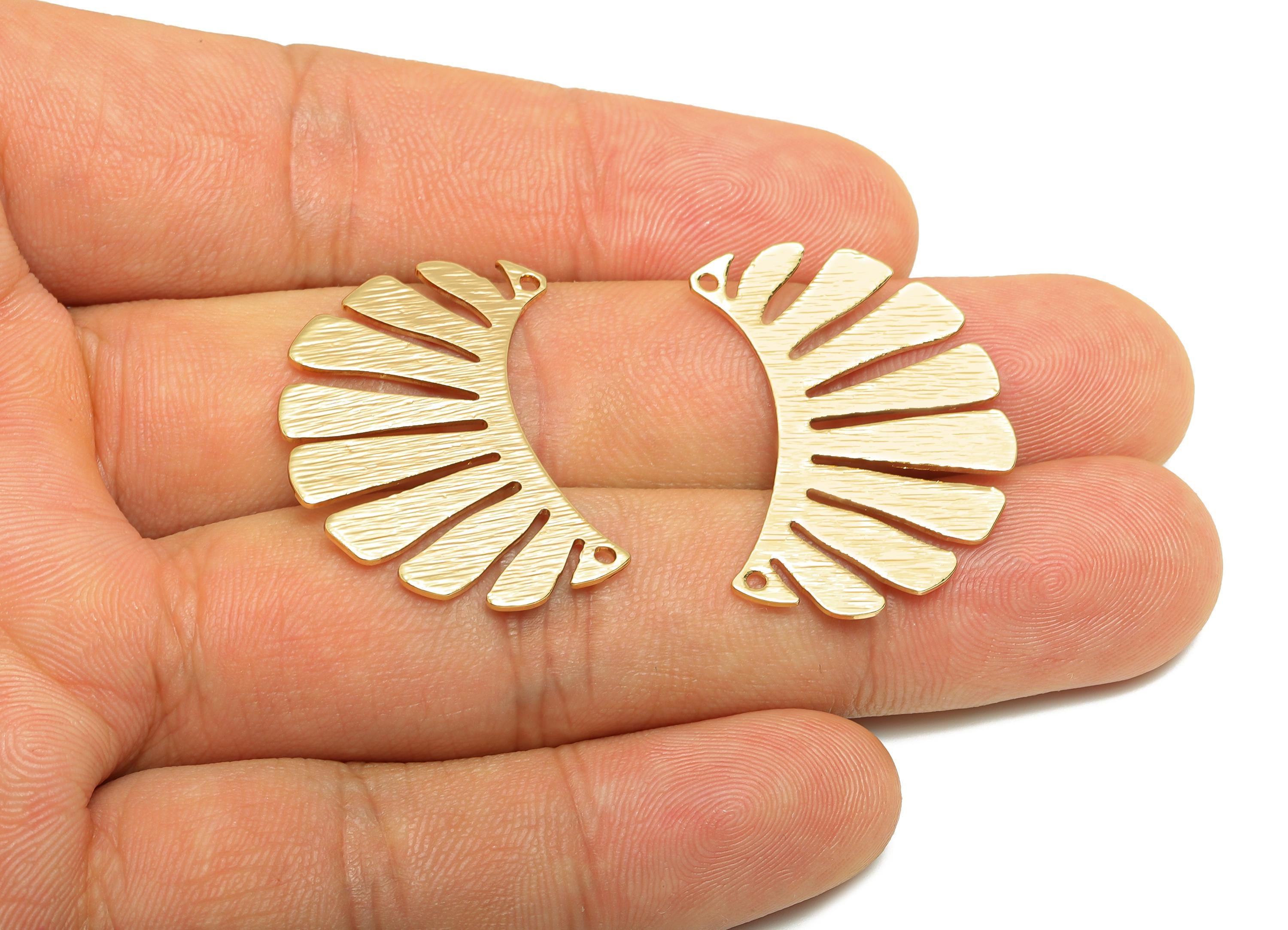 Brass Gold Fan Connector - Brass Textured Gold Connector - Geometry Pendant - Gold Jewelry - 18K Real Gold Plated - 30.3x20x0.8mm - RGP9269 - DOMEDBAZAAR