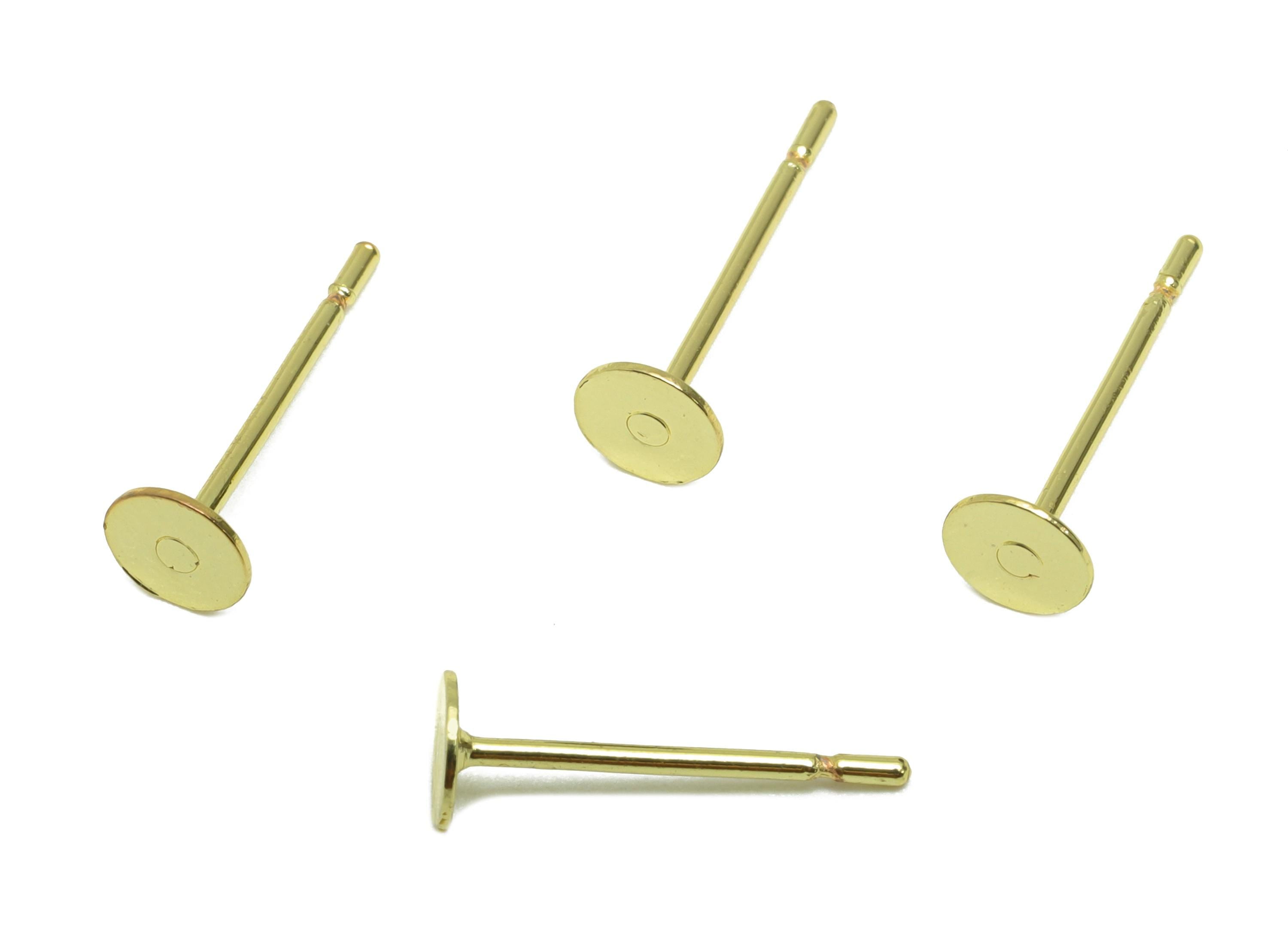 4mm Brass Earring Stud Base - Brass Jewelry Craft Base For Pearl - Customizable Finding - 18K Real Gold Plated - Crafting Base - RGP9272 - DOMEDBAZAAR