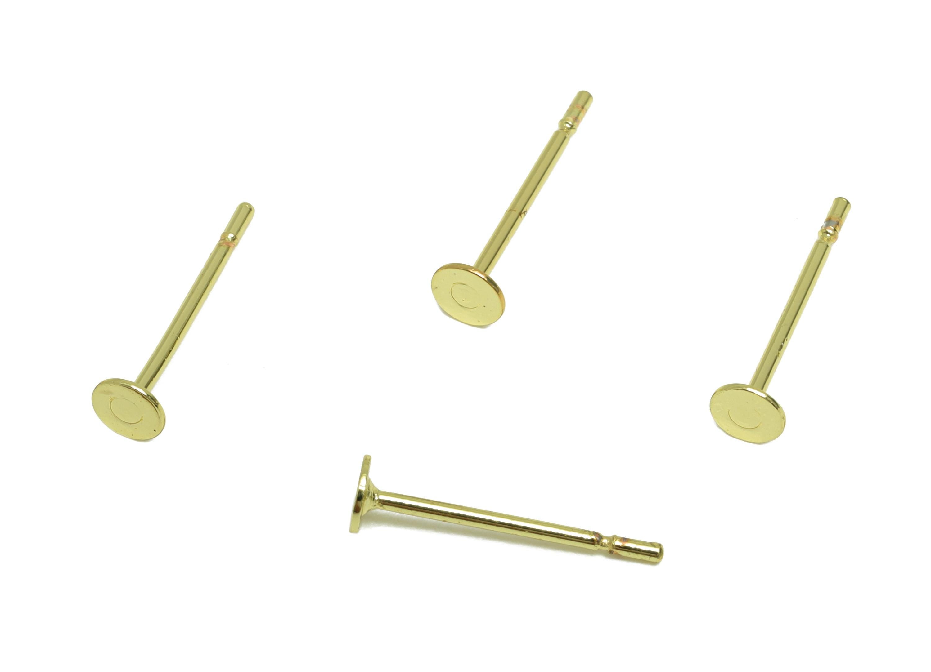 3mm Brass Earring Stud Base - Brass Jewelry Craft Base For Pearl - Customizable Finding - 18K Real Gold Plated - Crafting Base - RGP9271 - DOMEDBAZAAR