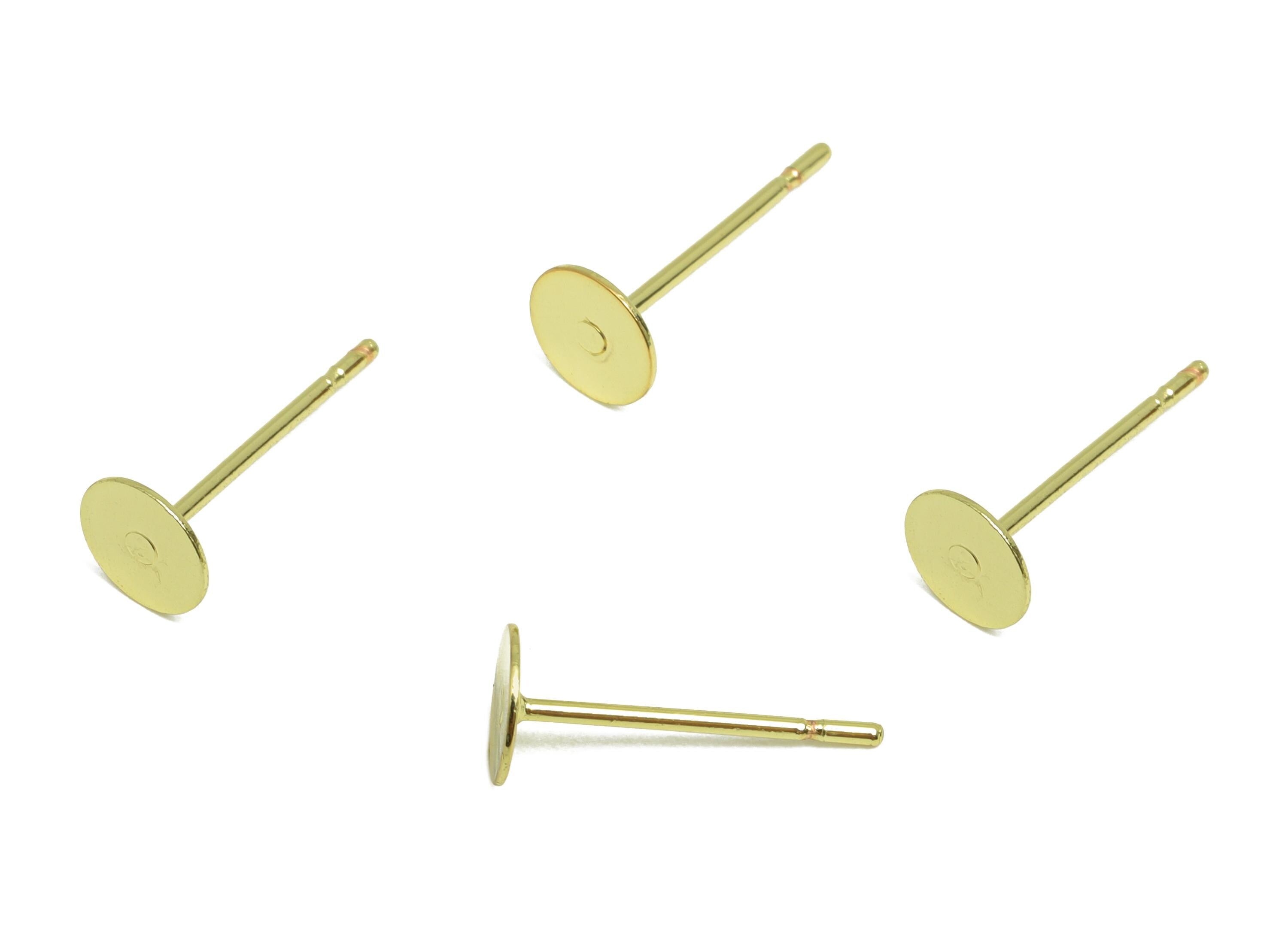 5mm Brass Earring Stud Base - Brass Jewelry Craft Base For Pearl - Customizable Finding - 18K Real Gold Plated - Crafting Base - RGP9273 - DOMEDBAZAAR