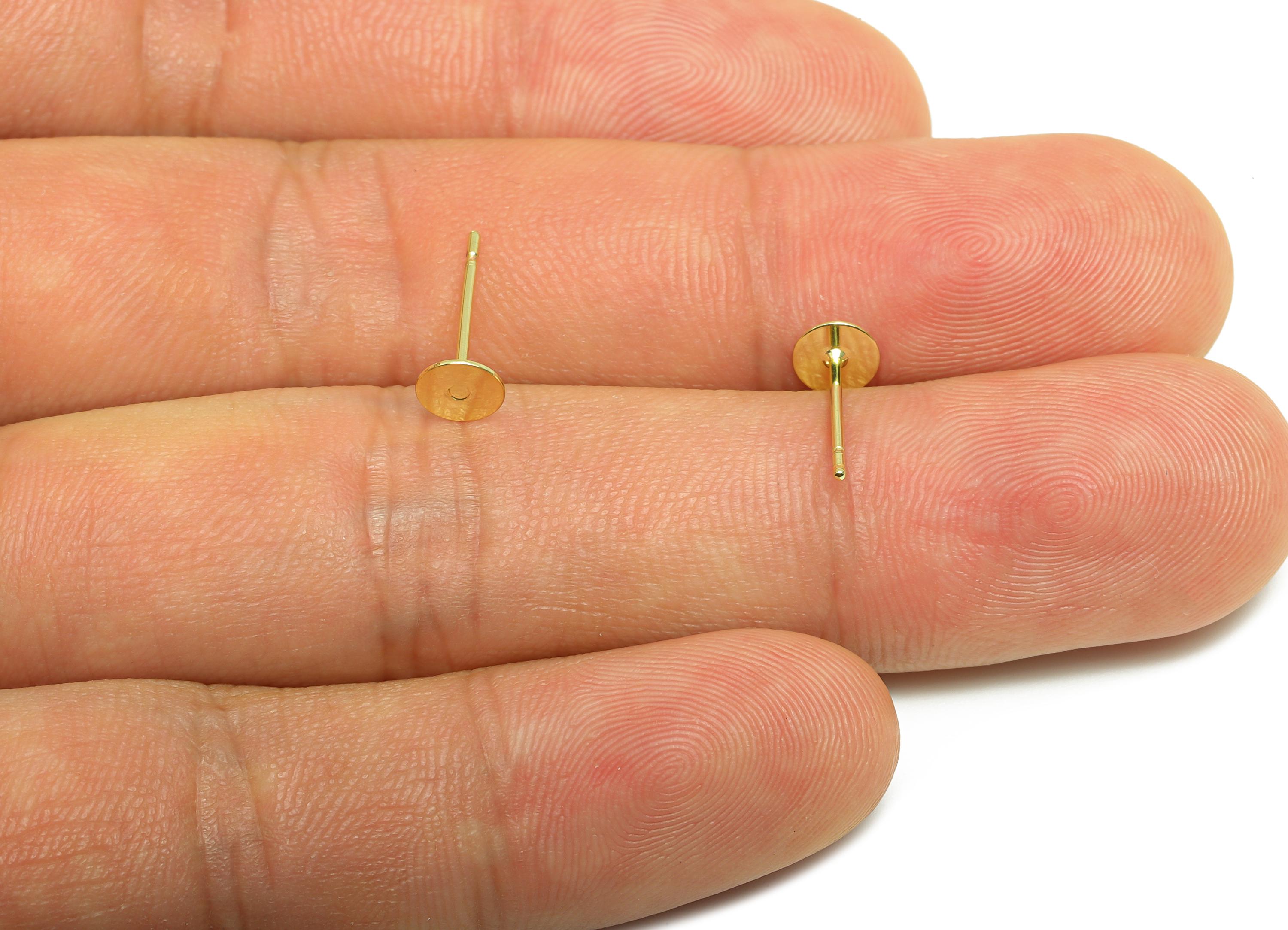 5mm Brass Earring Stud Base - Brass Jewelry Craft Base For Pearl - Customizable Finding - 18K Real Gold Plated - Crafting Base - RGP9273 - DOMEDBAZAAR