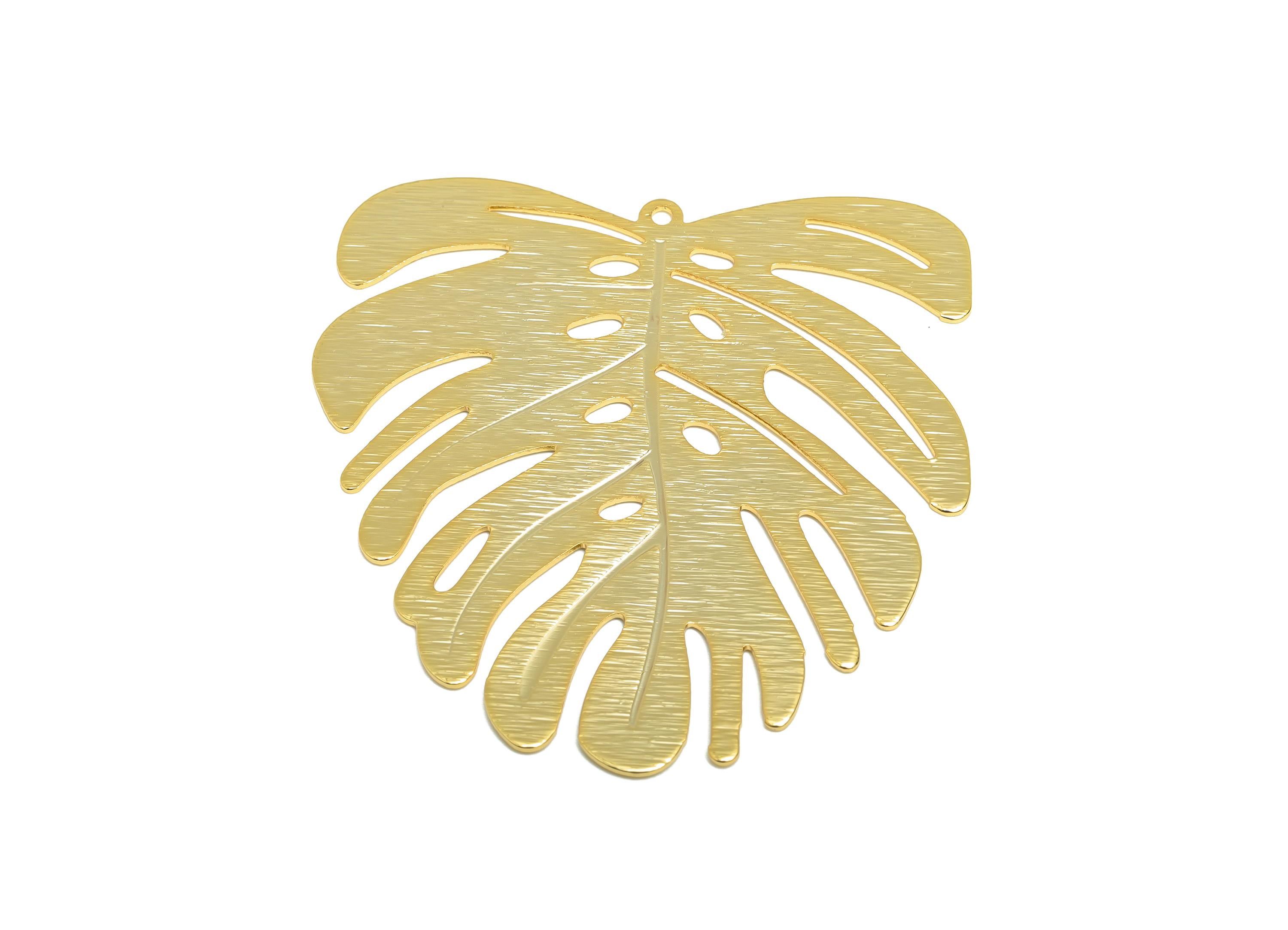 Monstera Leaf Charm - Brass Textured Gold Charm - Botanical Gold Pendant - Nature Jewelry - 18K Real Gold Plated - 45x44x0.7mm - RGP9274 - DOMEDBAZAAR