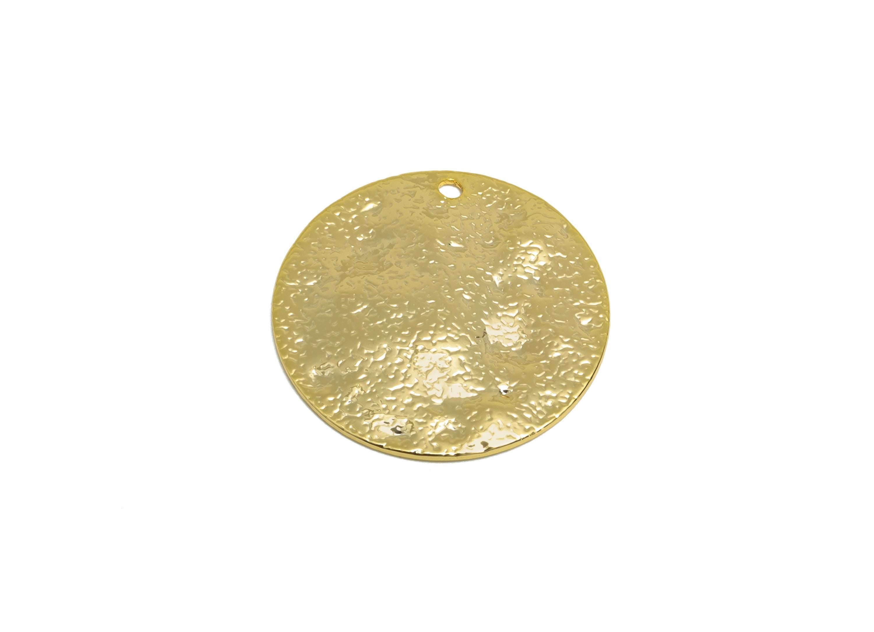 Brass Round Earring Charm - Gold Hammered Coin Earring Charm - Geometry Pendant - Golden Charm - 18K Real Gold Plated -20x20x1.7mm - RGP9277 - DOMEDBAZAAR