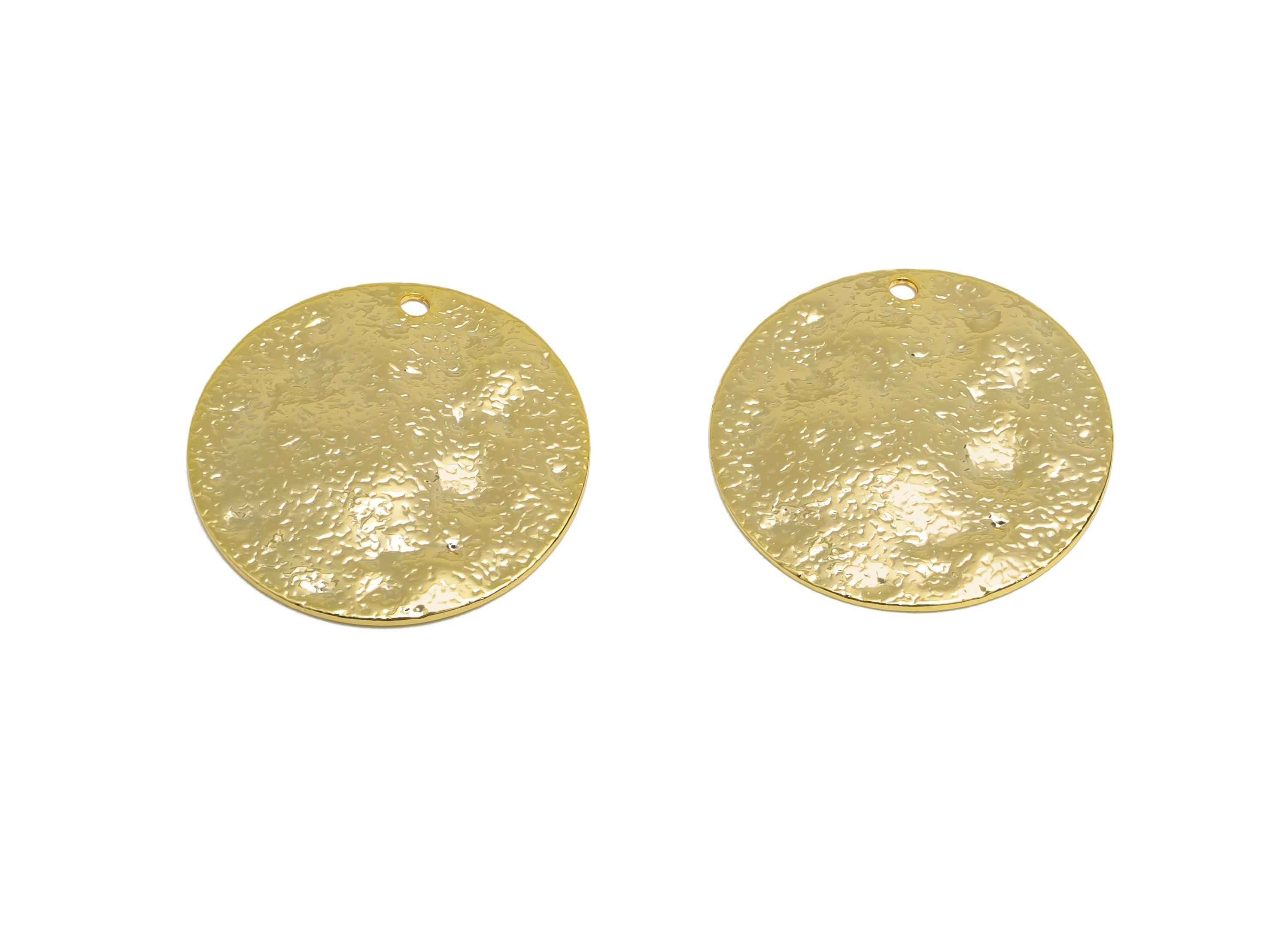 Brass Round Earring Charm - Gold Hammered Coin Earring Charm - Geometry Pendant - Golden Charm - 18K Real Gold Plated -20x20x1.7mm - RGP9277 - DOMEDBAZAAR