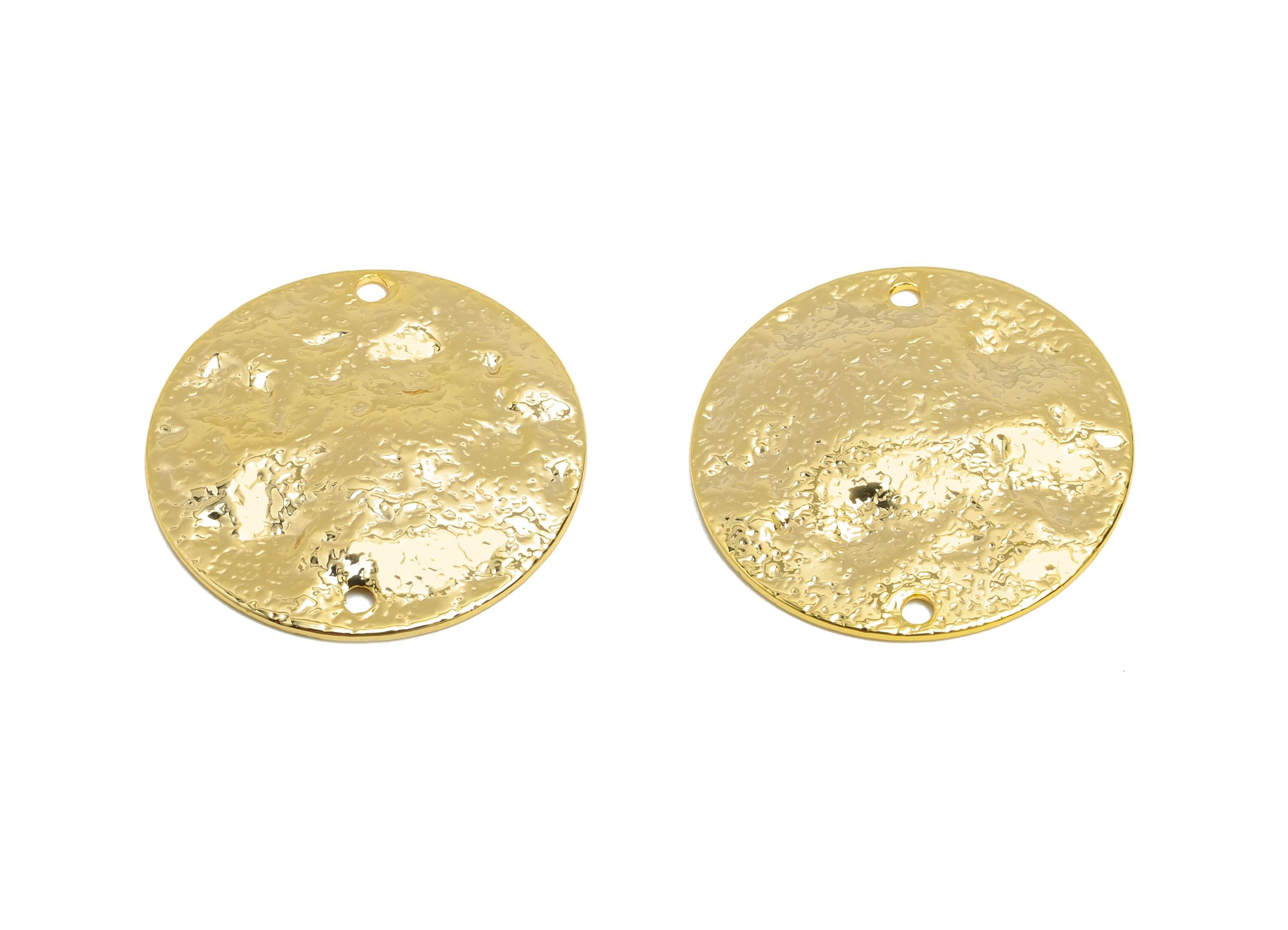 Brass Round Earring Connector - Hammered Coin Earring Charm - Geometry Pendant - Golden Charm - 18K Real Gold Plated - 20x20x1.7mm - RGP9278 - DOMEDBAZAAR