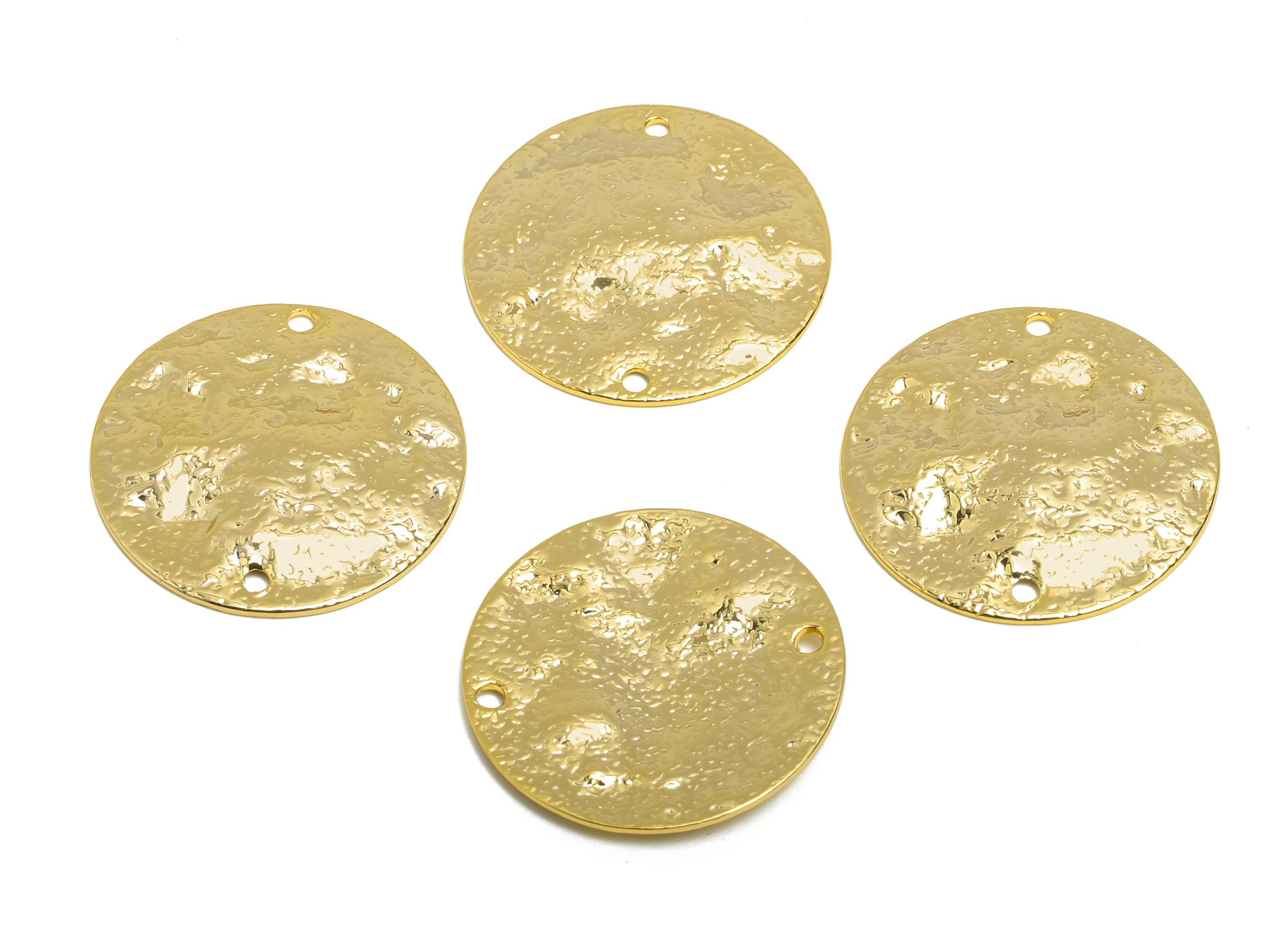 Brass Round Earring Connector - Hammered Coin Earring Charm - Geometry Pendant - Golden Charm - 18K Real Gold Plated - 20x20x1.7mm - RGP9278 - DOMEDBAZAAR