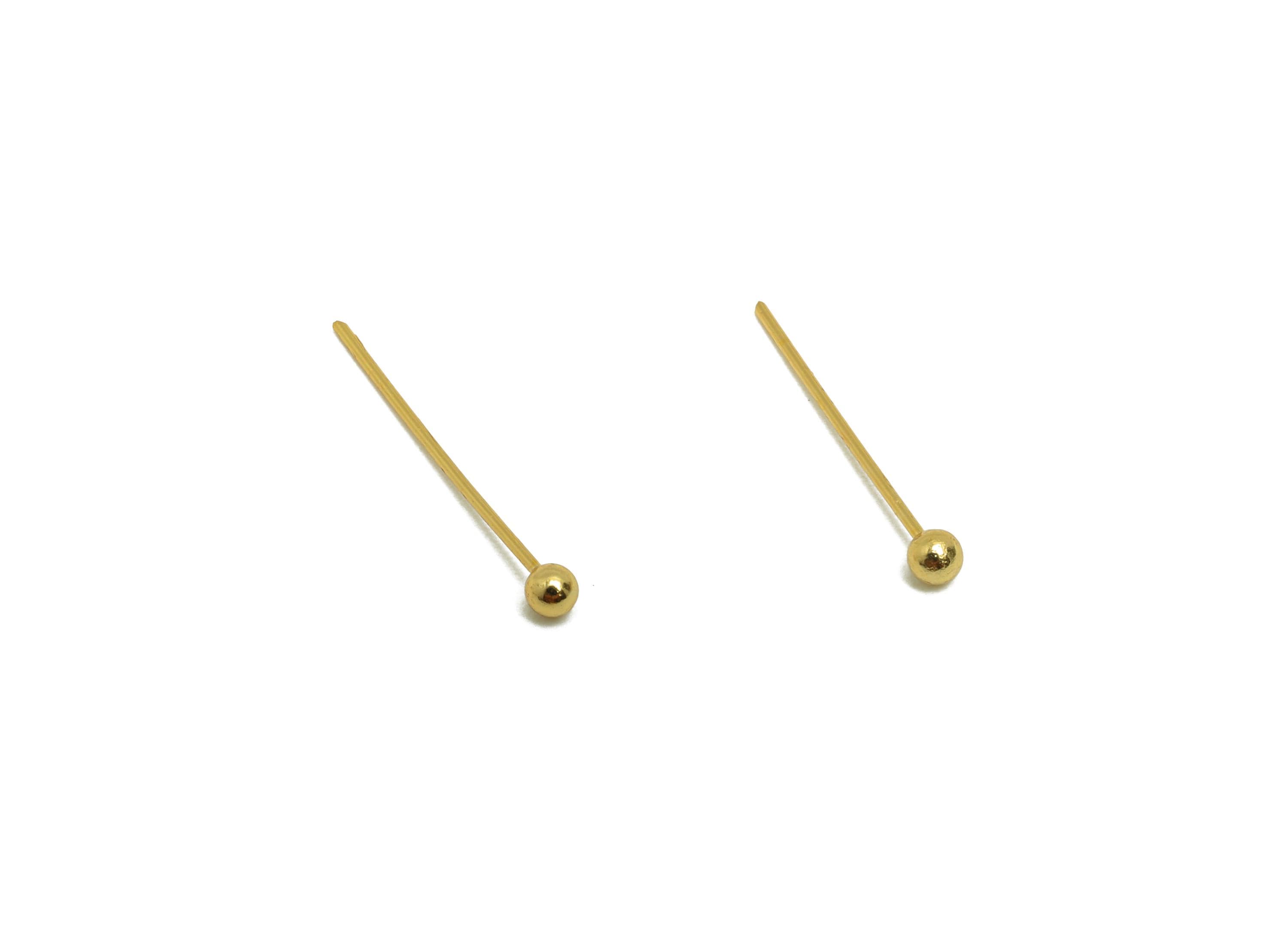 14.2mm Brass Mini Bead Earring - Gold Bead Earring Post - Everyday Wear Earring - Minimalist Jewelry - 18K Real Gold Plated - RGP9290 - DOMEDBAZAAR