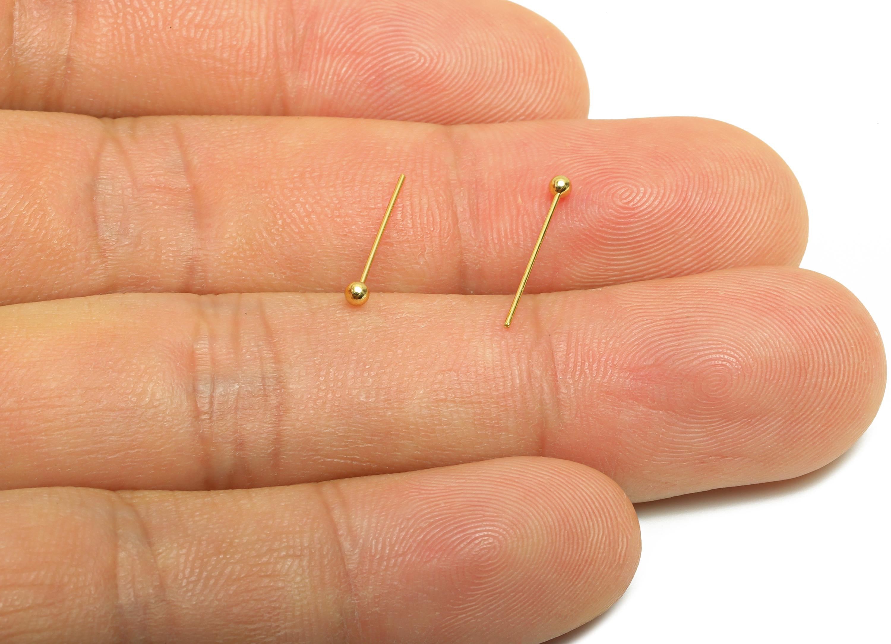 14.2mm Brass Mini Bead Earring - Gold Bead Earring Post - Everyday Wear Earring - Minimalist Jewelry - 18K Real Gold Plated - RGP9290 - DOMEDBAZAAR