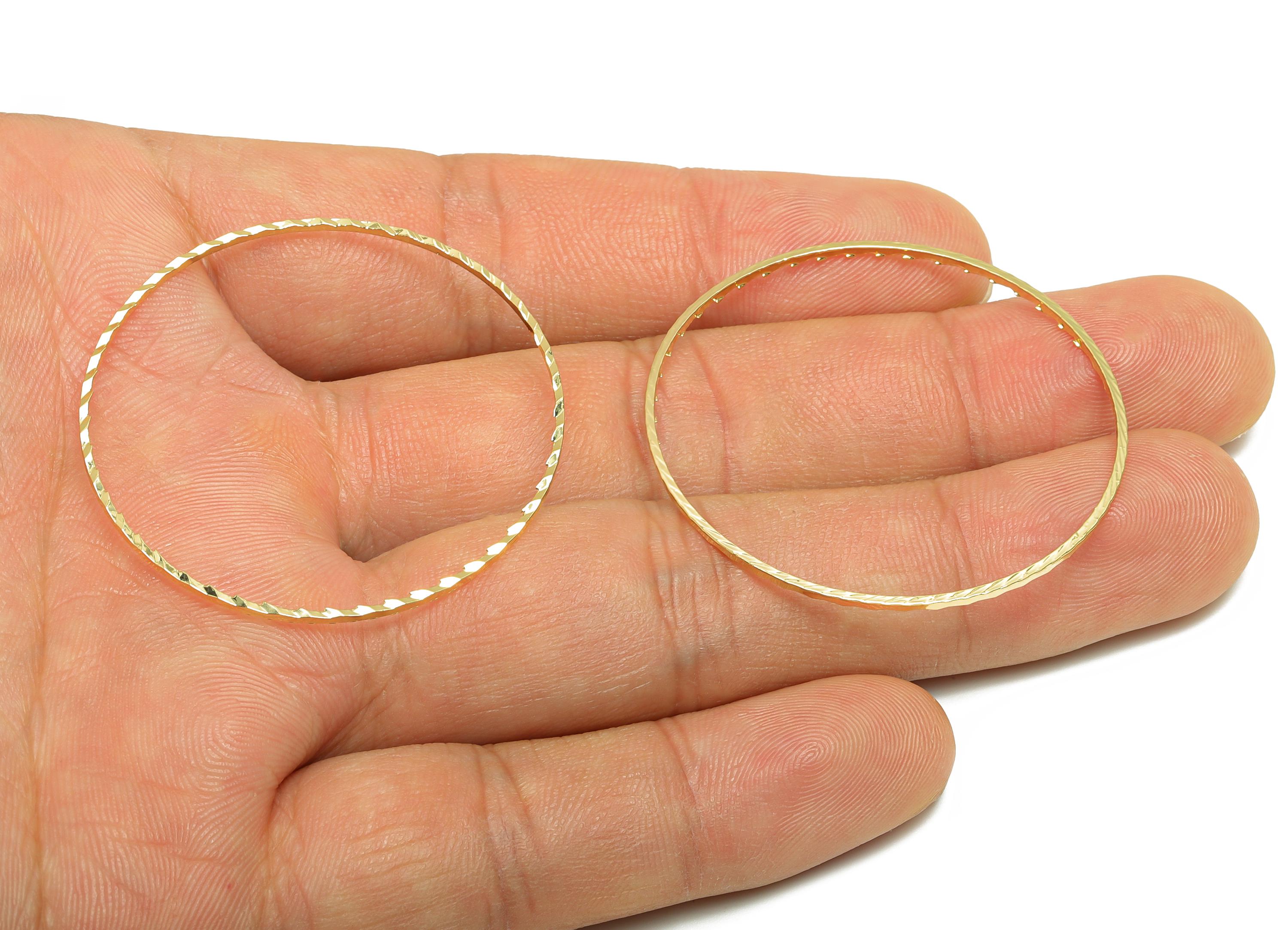 40mm Gold Round Connector - Textured Circle Jewelry - Brass Geometry Minimalist Jewelry - DIY Jewelry - 18K Real Gold Plated - RGP9289-40 - DOMEDBAZAAR