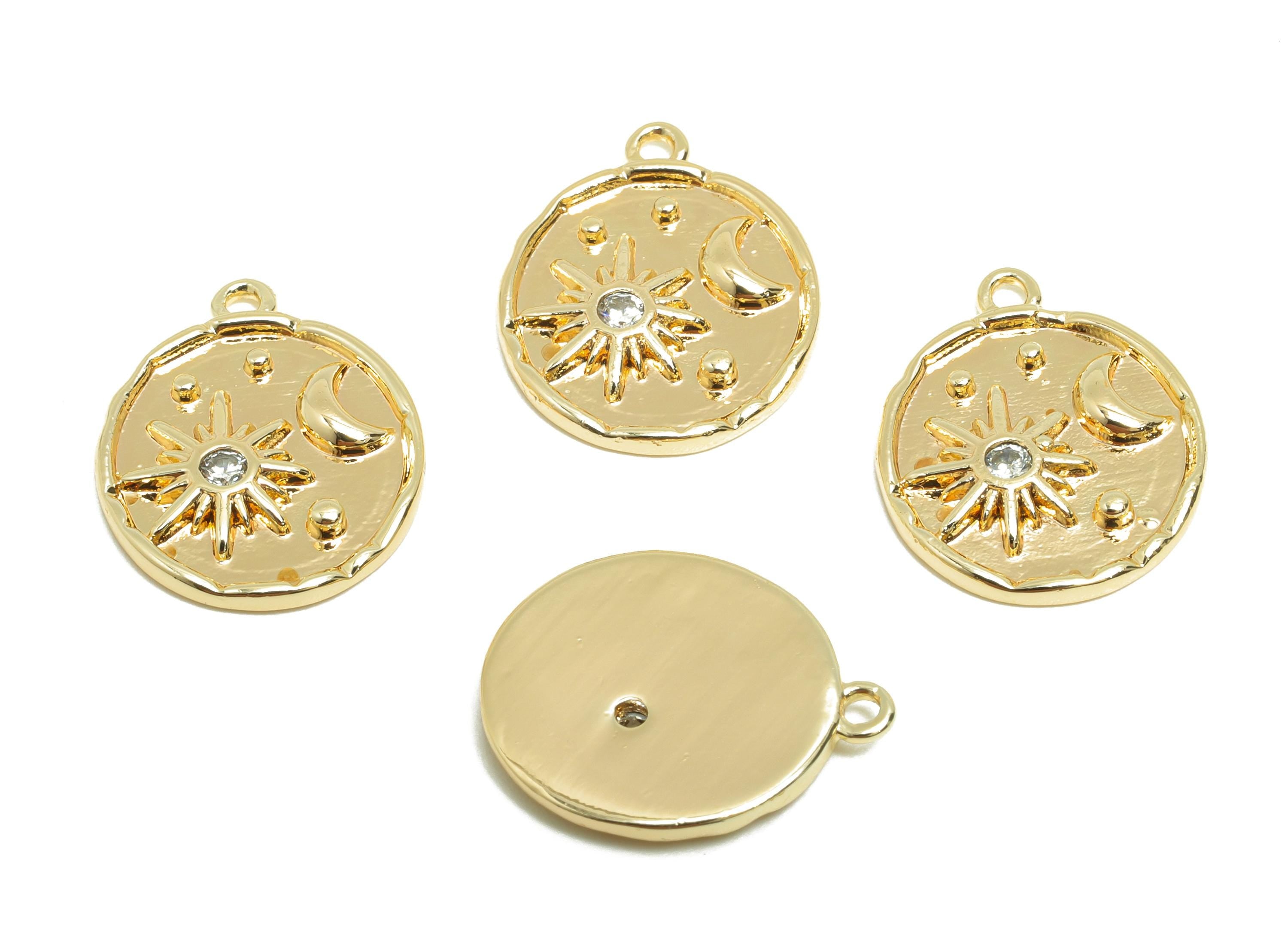 Gold Celestial Pendant - Gold Cosmic Pendant - Brass Cubic Zircon Space Charm - Starburst Charm - 18K Real Gold Plated - 16x13x1mm - RGP9296 - DOMEDBAZAAR