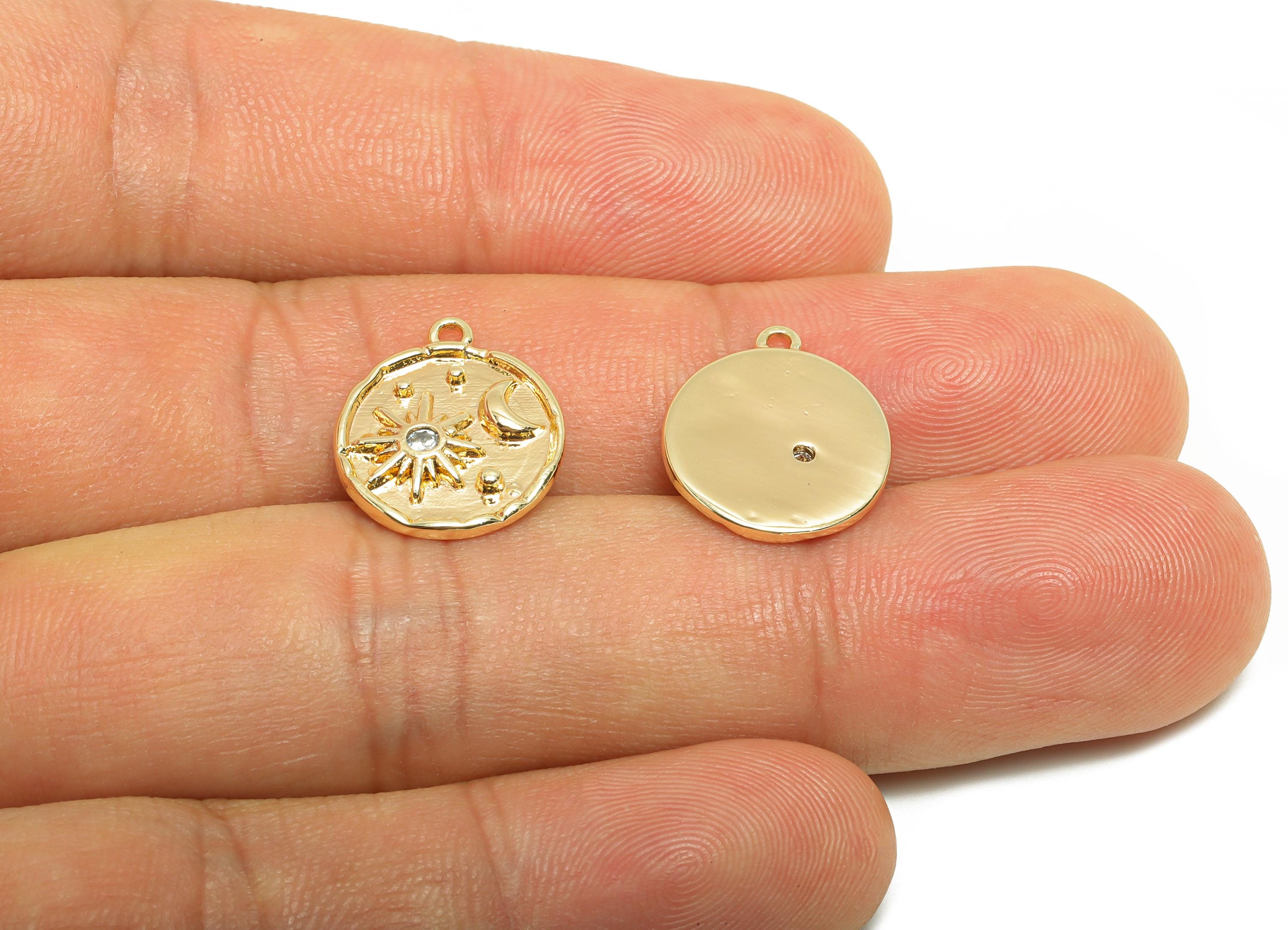 Gold Celestial Pendant - Gold Cosmic Pendant - Brass Cubic Zircon Space Charm - Starburst Charm - 18K Real Gold Plated - 16x13x1mm - RGP9296 - DOMEDBAZAAR