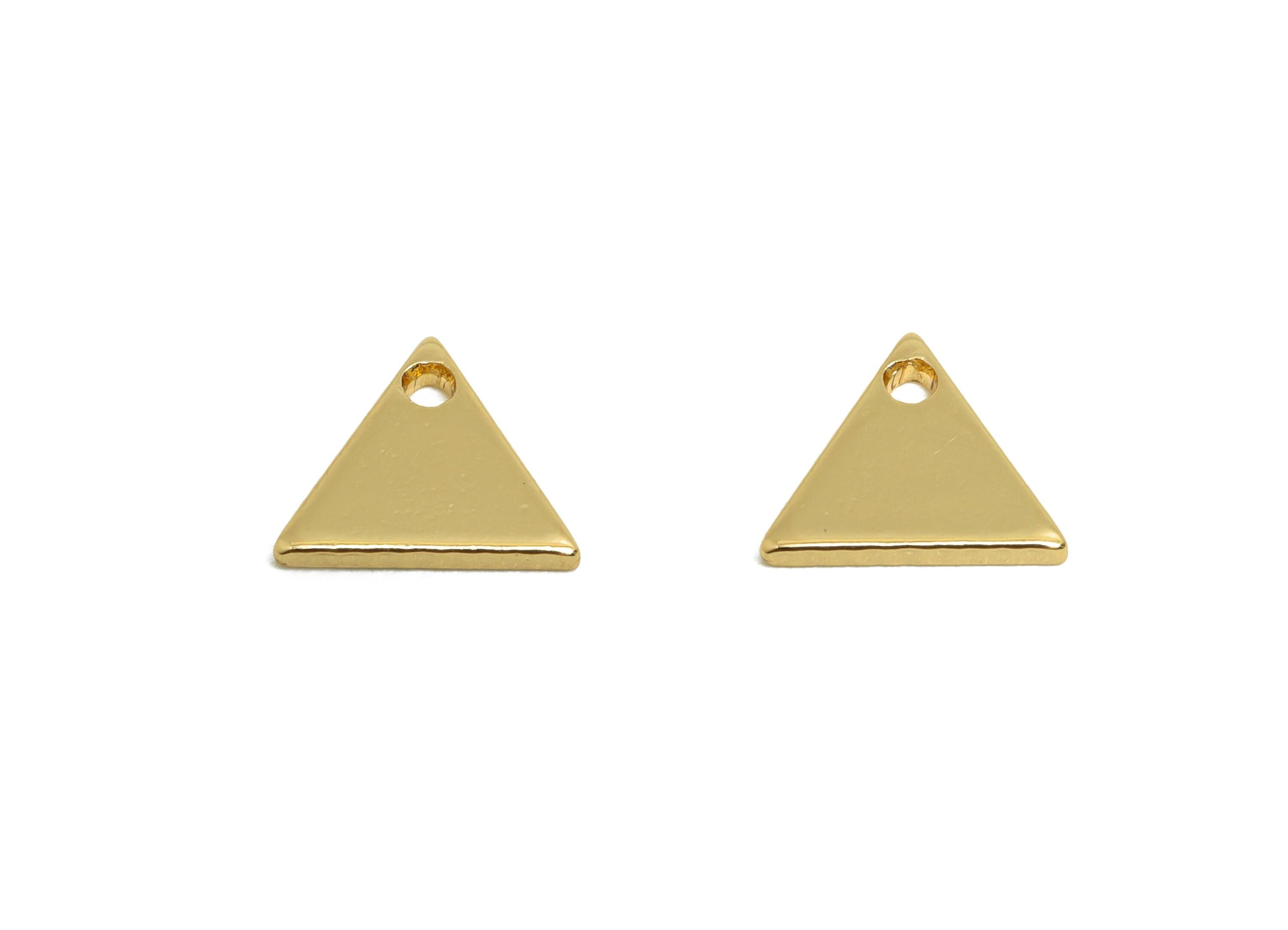 Gold Triangle Pendant - Brass Customizable Geometry Charm - Simple Gold Charm - DIY Jewelry - 18K Real Gold Plated - 8.4x7x1.1mm - RGP9298 - DOMEDBAZAAR