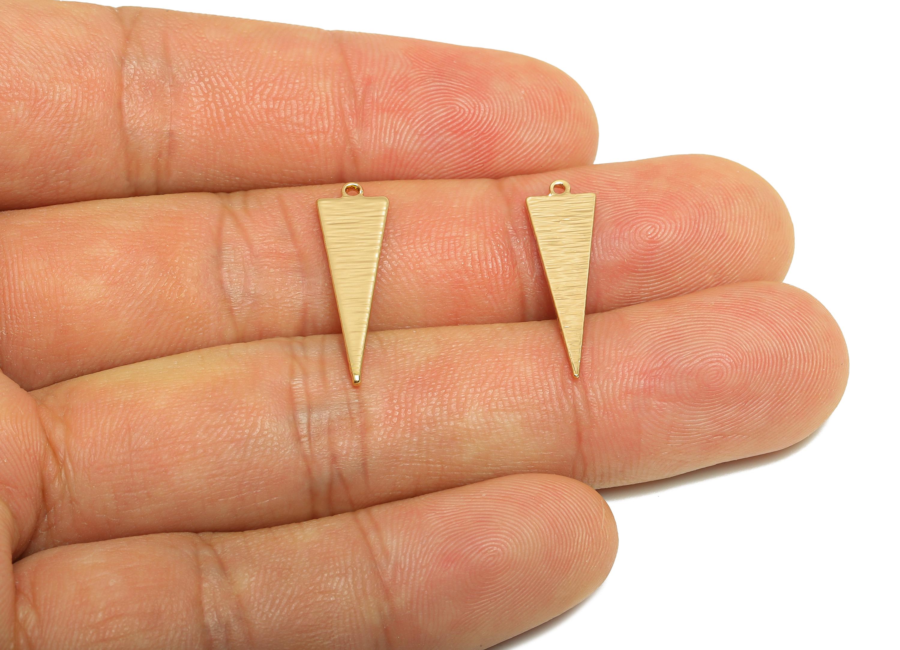 Gold Triangle Pendant - Brass Customizable Geometry Charm - Textured Gold Charm - DIY Jewelry - 18K Real Gold Plated - 23x7x1mm - RGP9308 - DOMEDBAZAAR