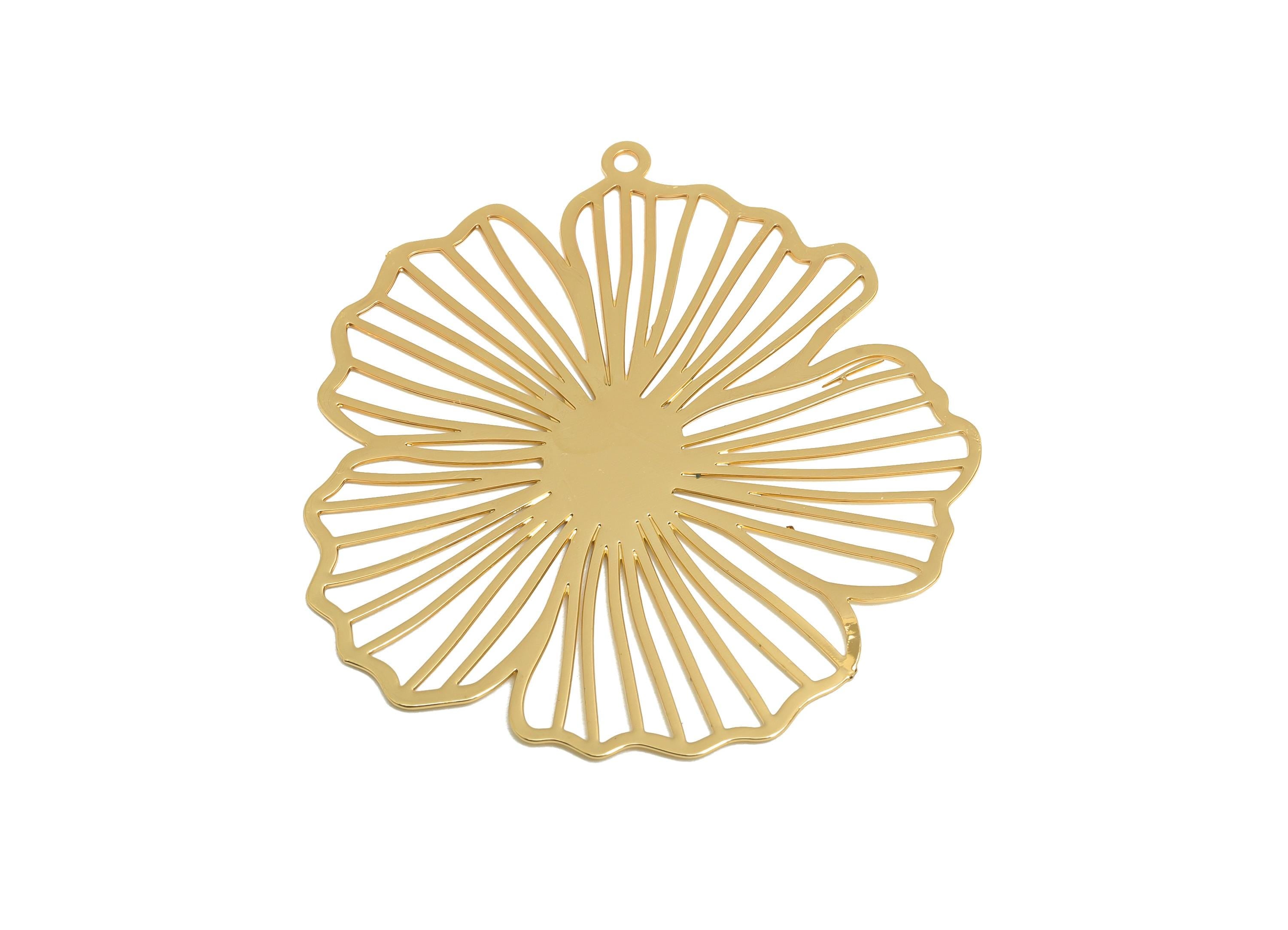 Gold Flower Earring Charm - Brass Flower Outline Pendant - Flower Earring Charm - DIY Jewelry - 18K Real Gold Plated - 36x34x0.4mm - RGP9311 - DOMEDBAZAAR